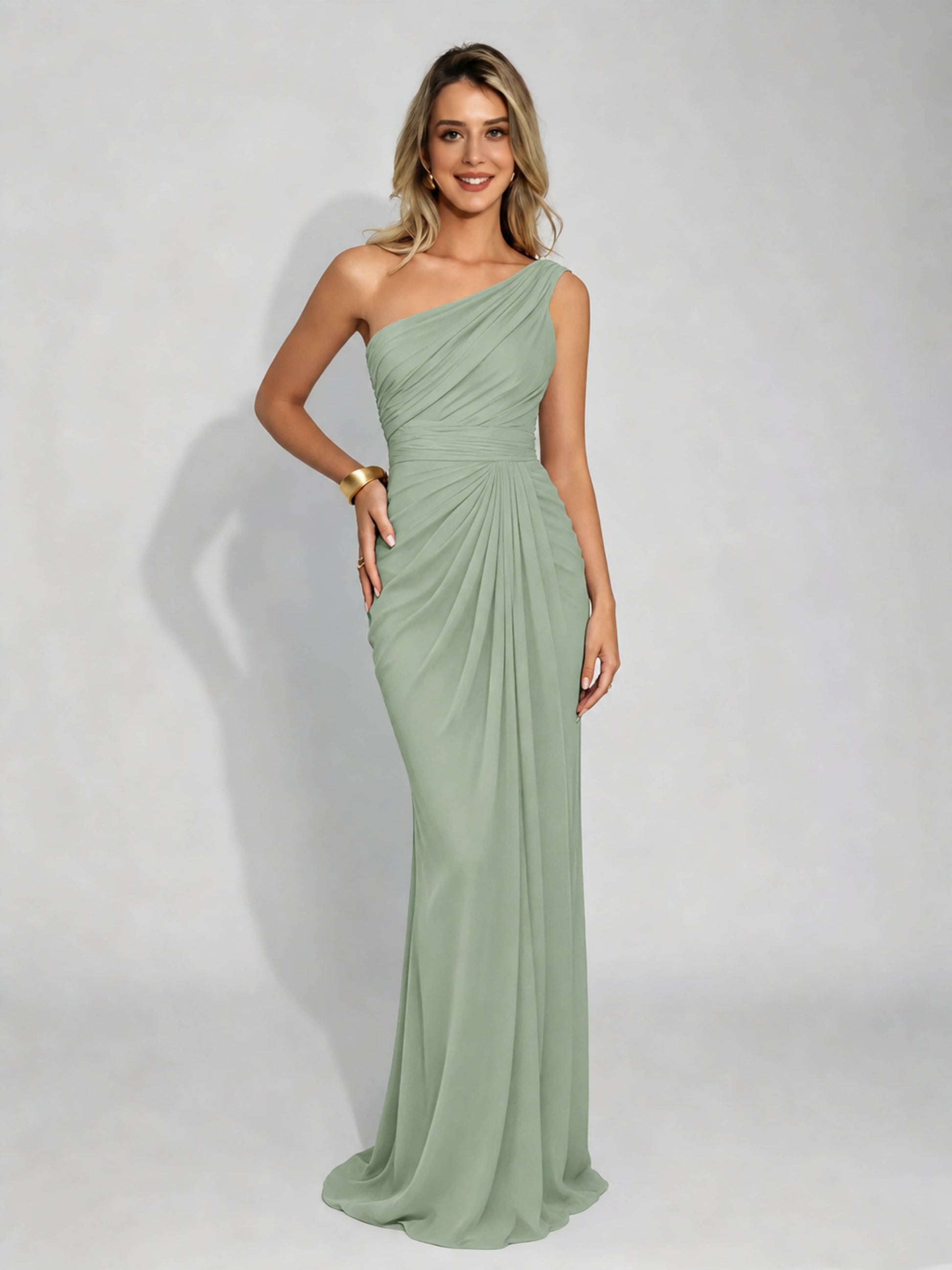 One Shoulder Pleated Mermaid Bridesmaid Dresses