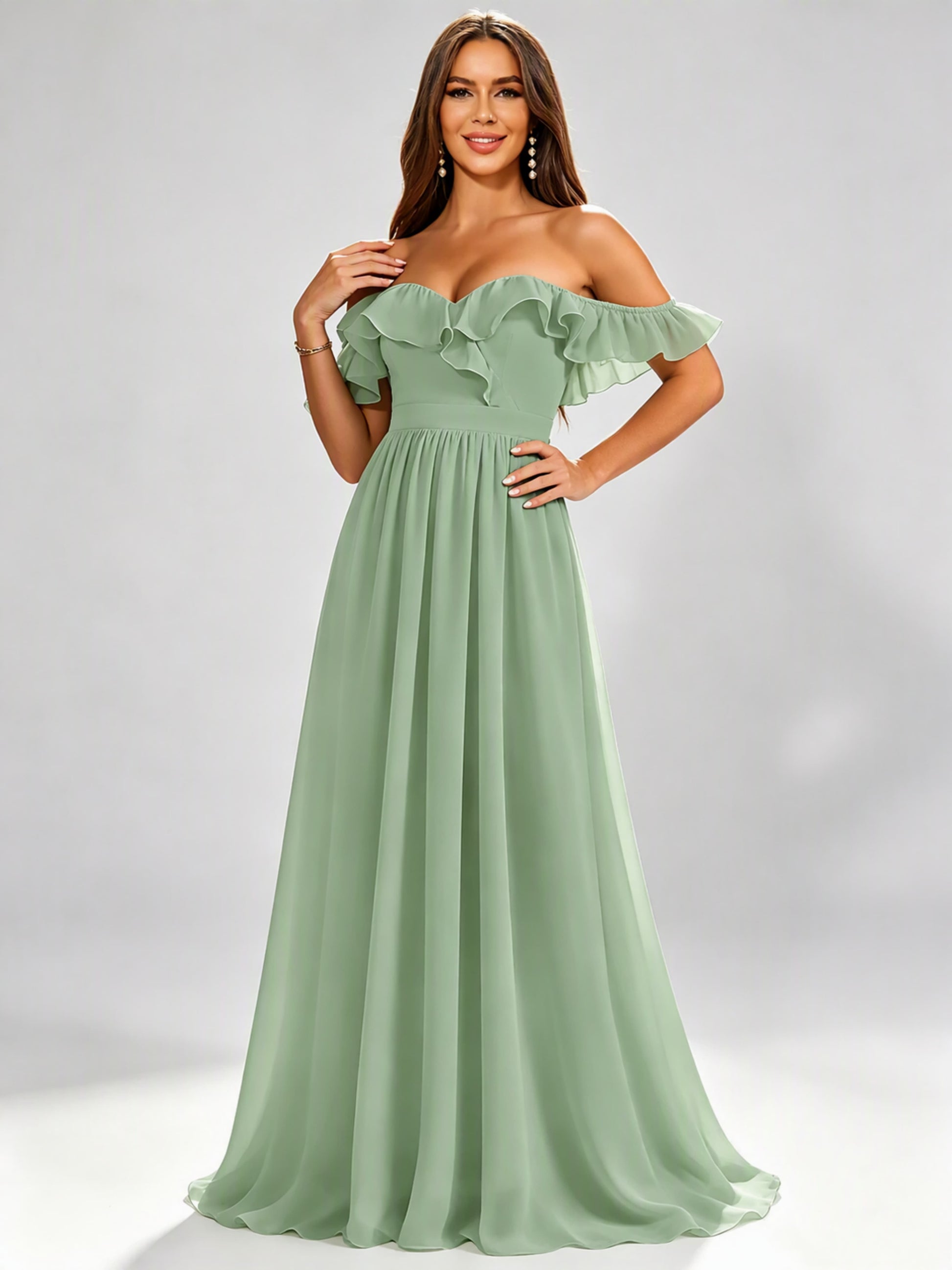 Off The Shoulder Ruffle Bridesmaid Dress Formal Evening Dresses