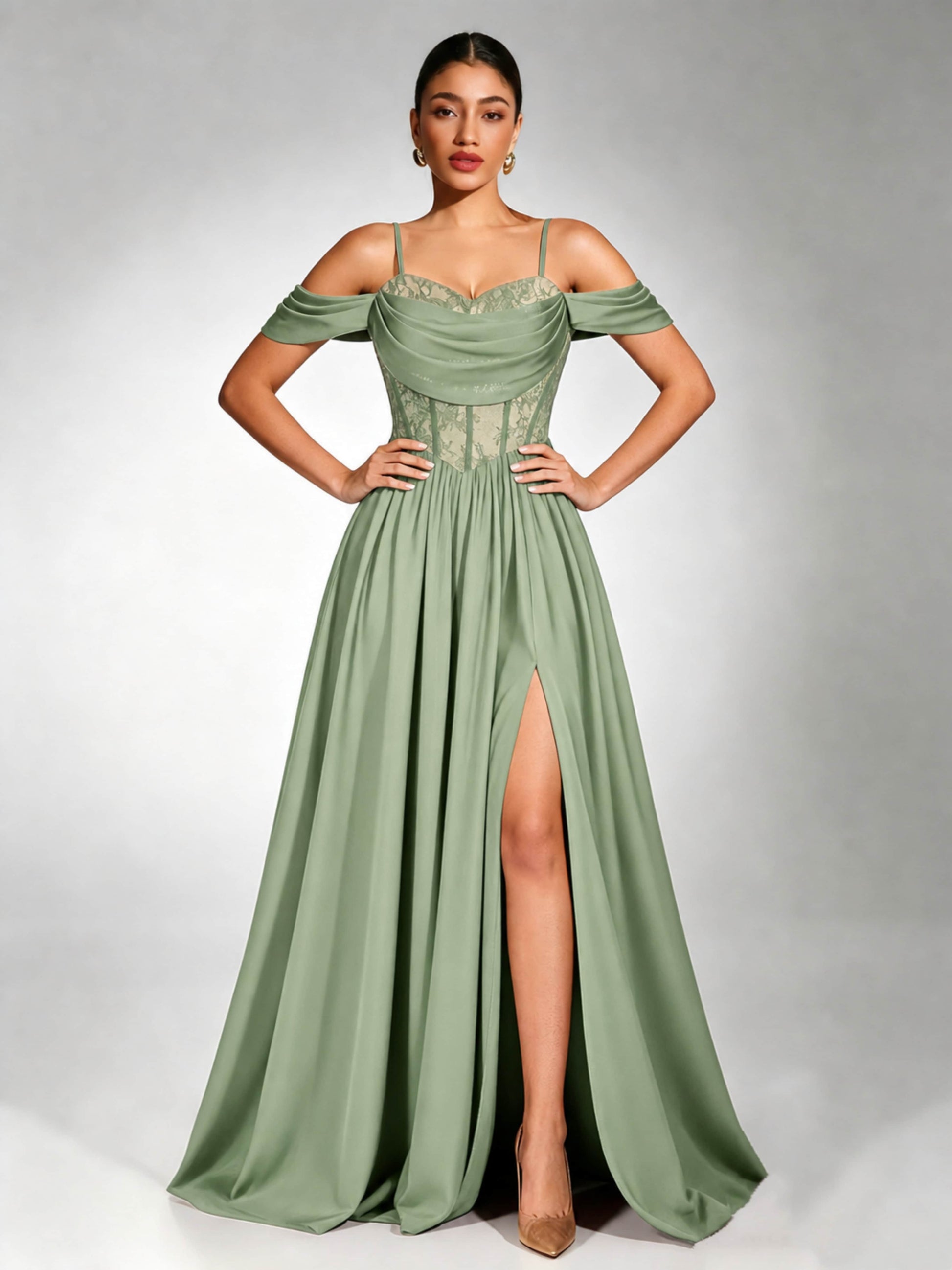 Off Shoulder Chiffon Lace Prom Dress for Teens