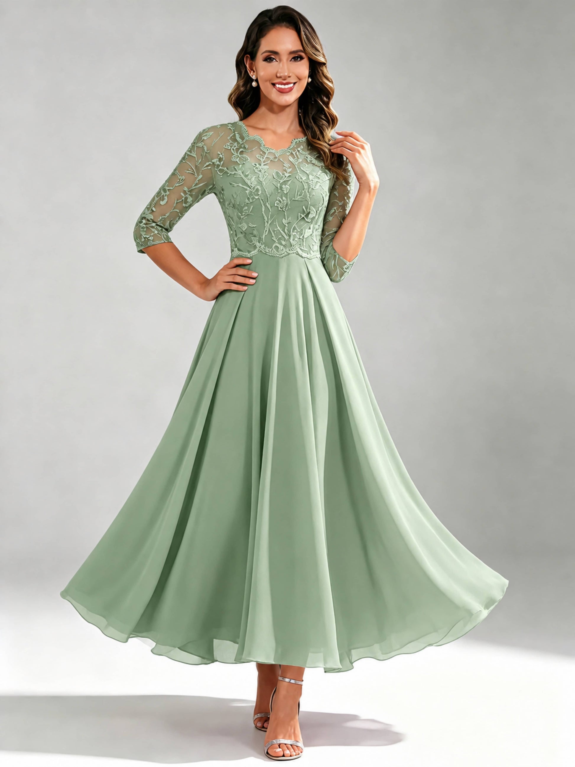 Lace Appliques Chiffon Dressy Mother of The Bride Dresses