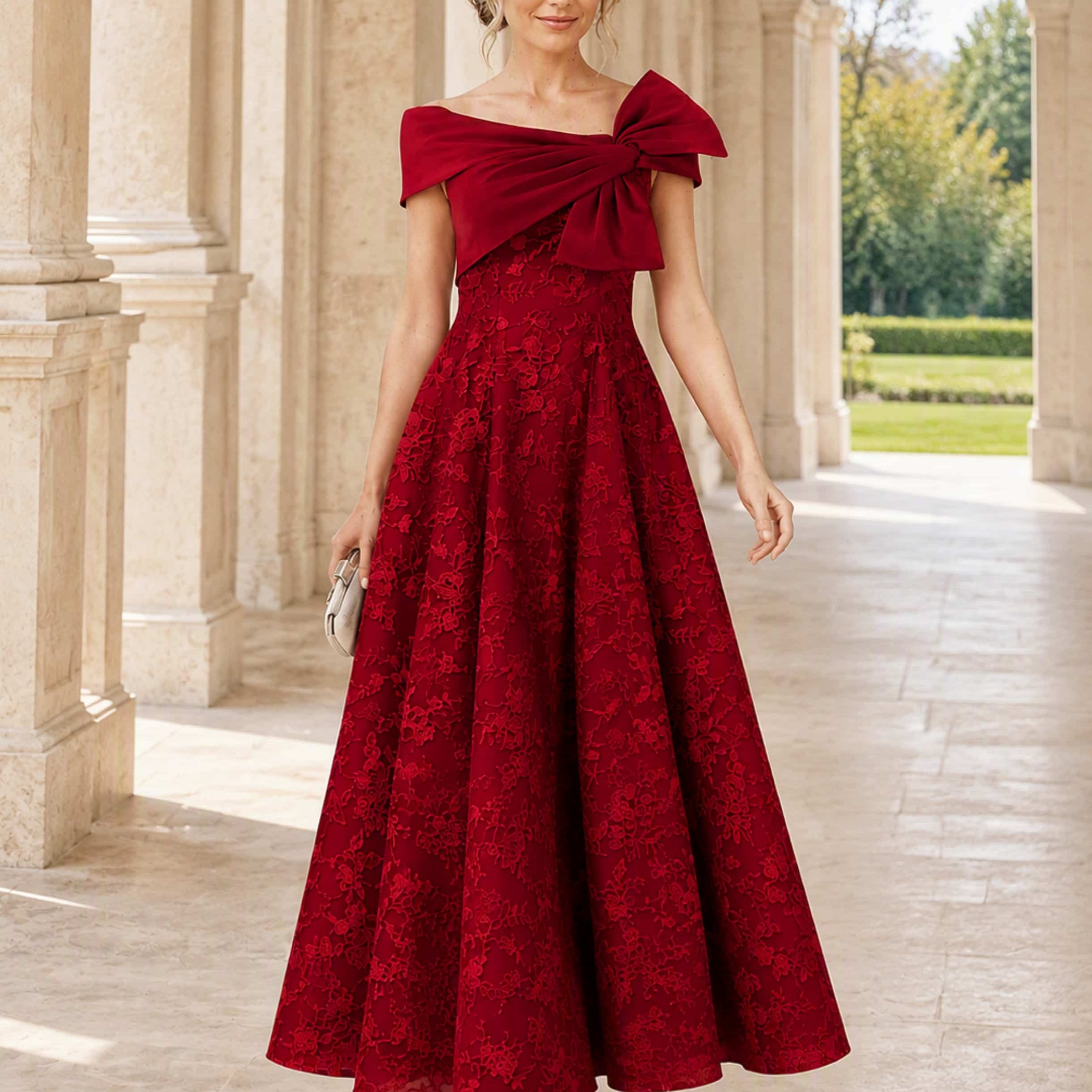Ankle Length Lace Off Shoulder Mother of The Bride Dress
