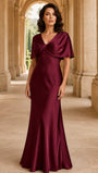 Satin Half Sleeve Cape Mermaid Elegant Formal Evening Dress