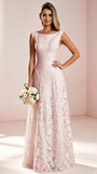 Boat Neck Jacquard Chiffon Floor Length Bridesmaid Dresses