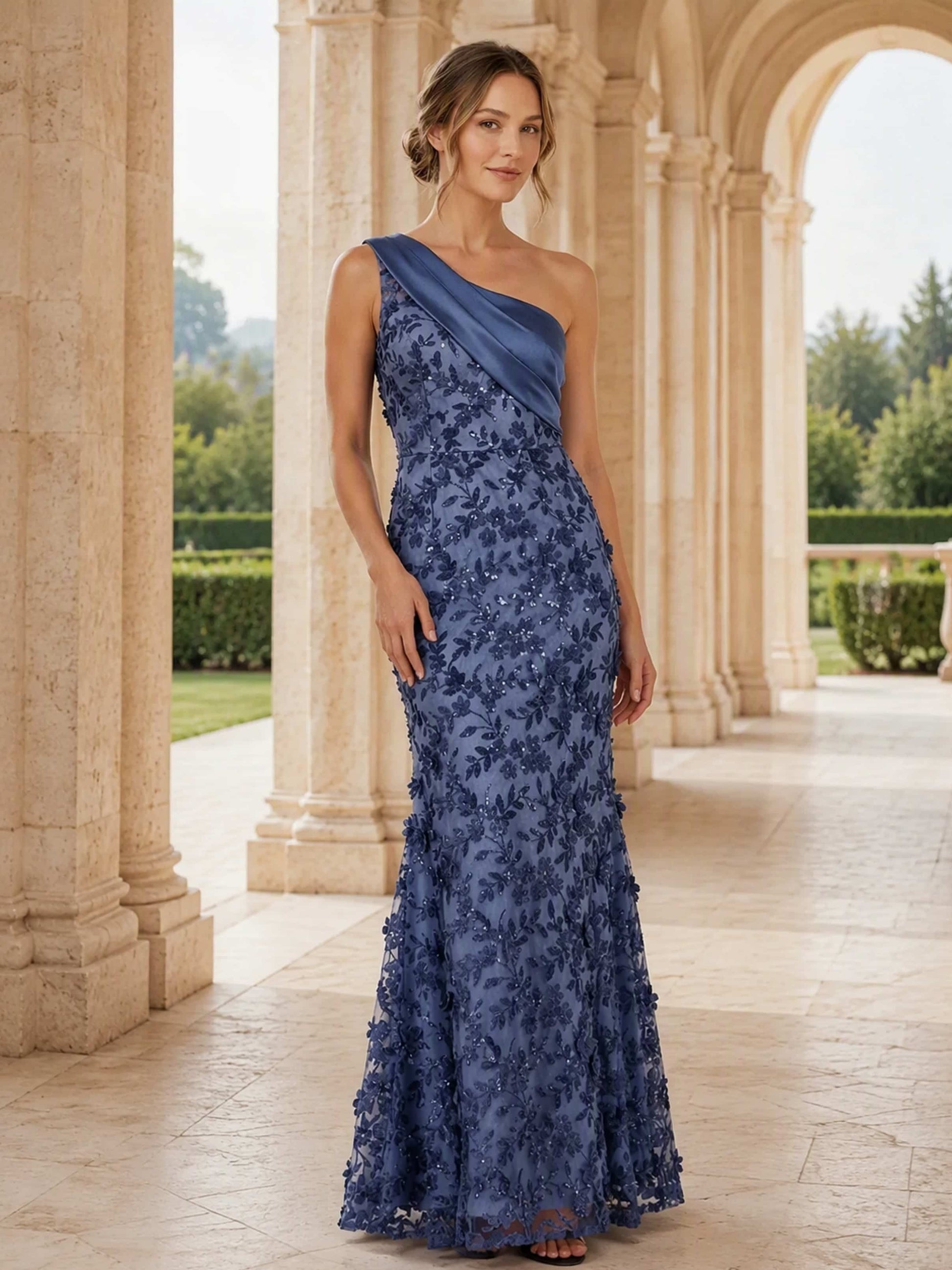 One Shoulder Sequin Sparkly Mermaid Mother of The Bride Dress