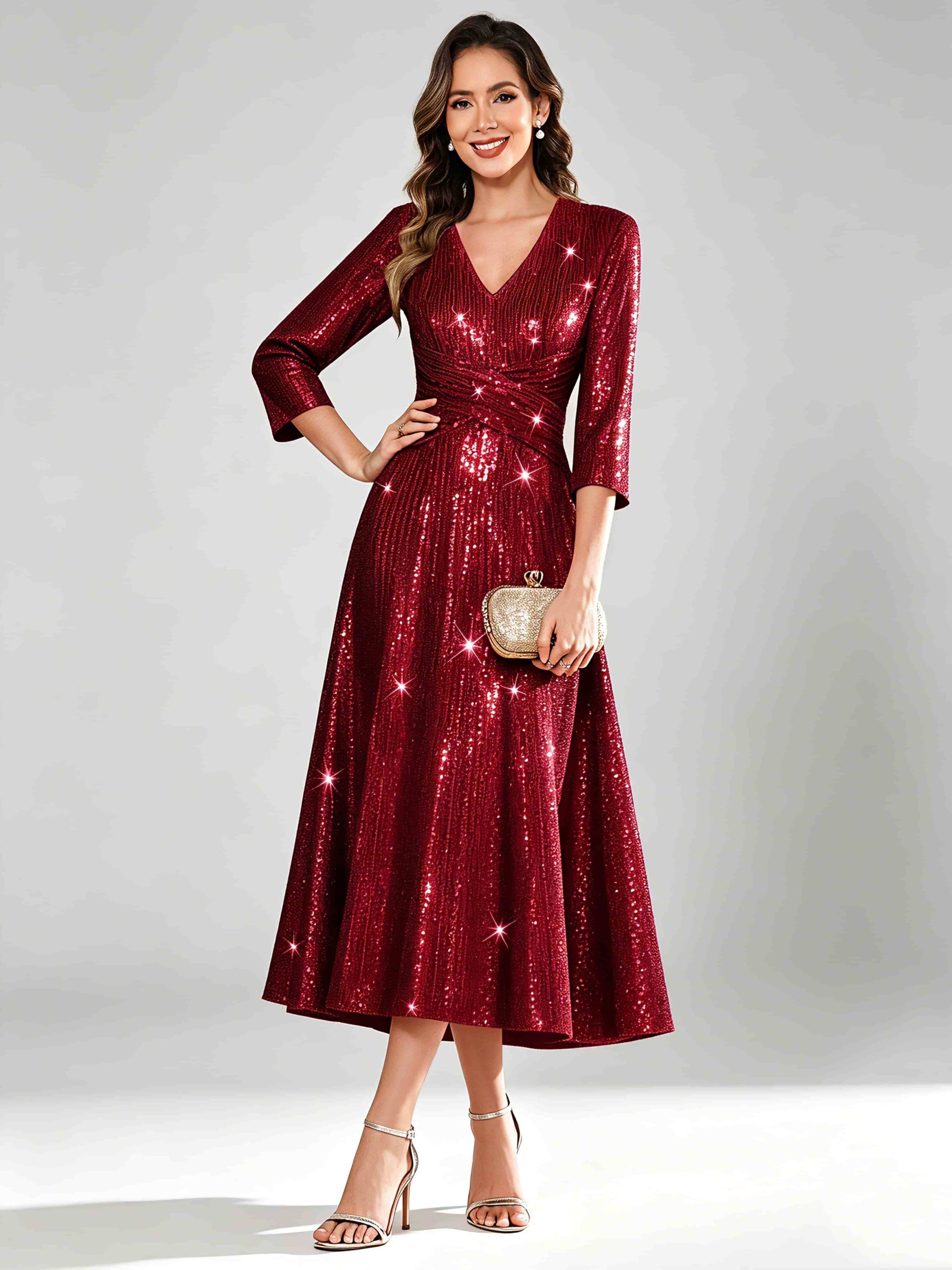 Sequin Sparkly 3/4 Sleeve Dressy Mother of The Bride Dresses