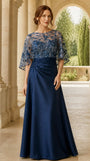 Sequin Satin Dressy Mother of The Bride Dress with Cape