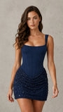 Satin Sequin Square Neck Corset Mini Homecoming Dress