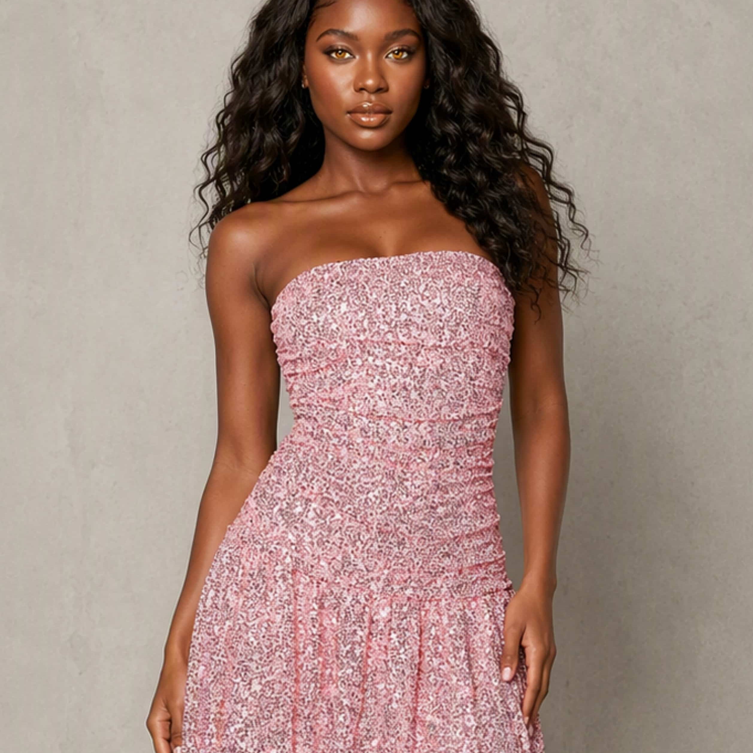 Strapless Sequin Sparkly A-Line Short Prom Gown Homecoming Dress