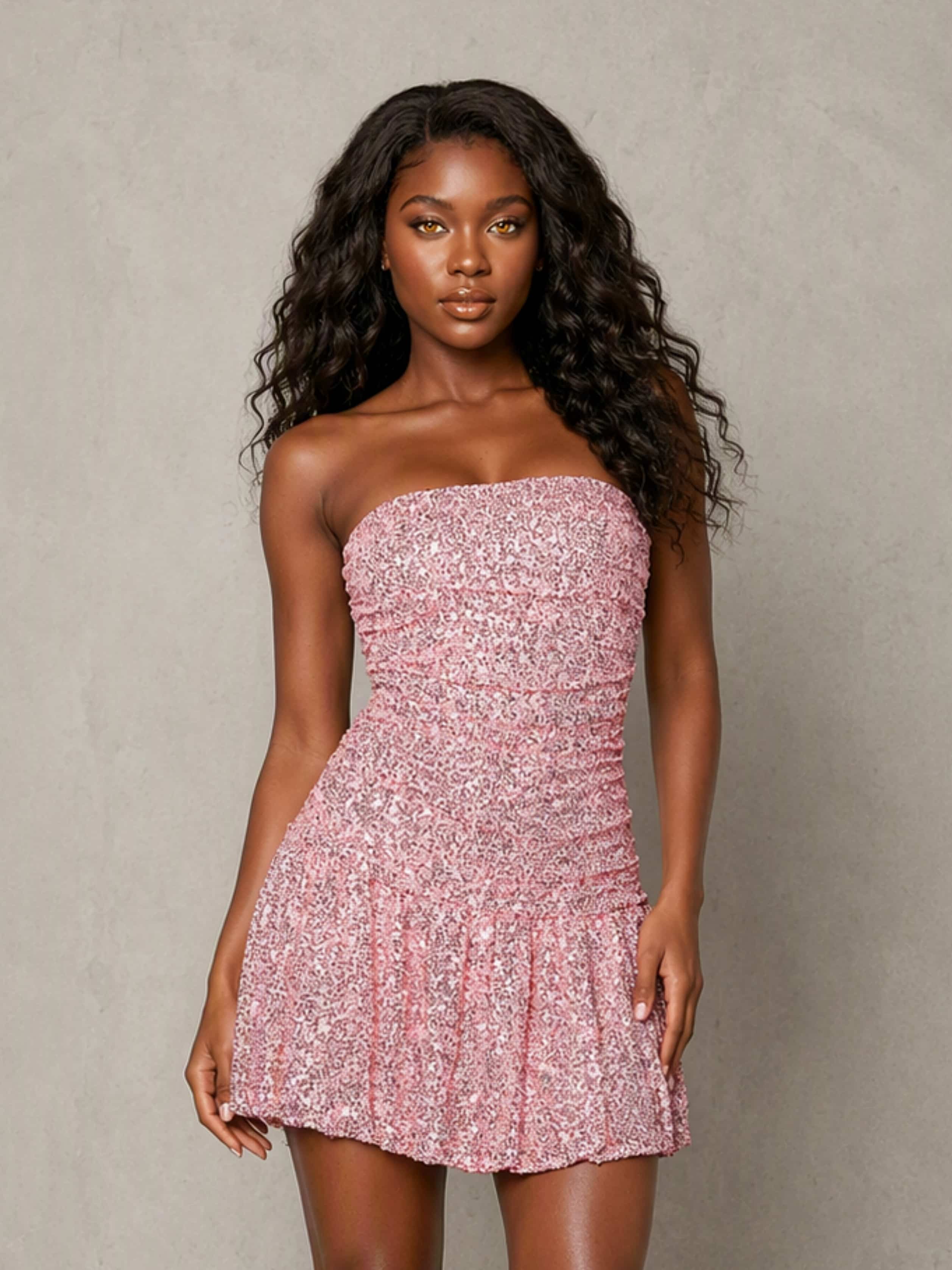 Strapless Sequin Sparkly A-Line Short Prom Gown Homecoming Dress