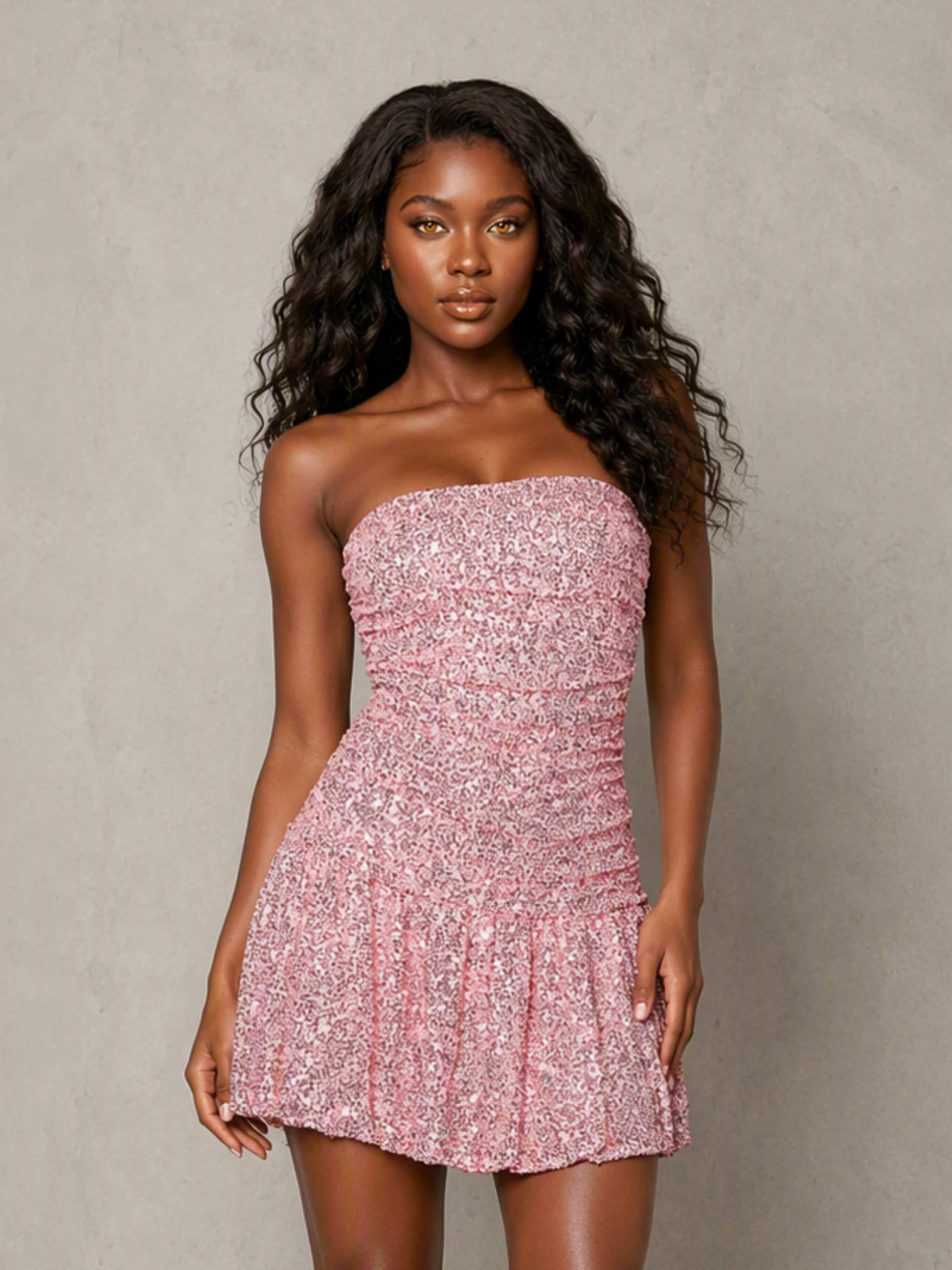 Strapless Sequin Sparkly A-Line Short Prom Gown Homecoming Dress