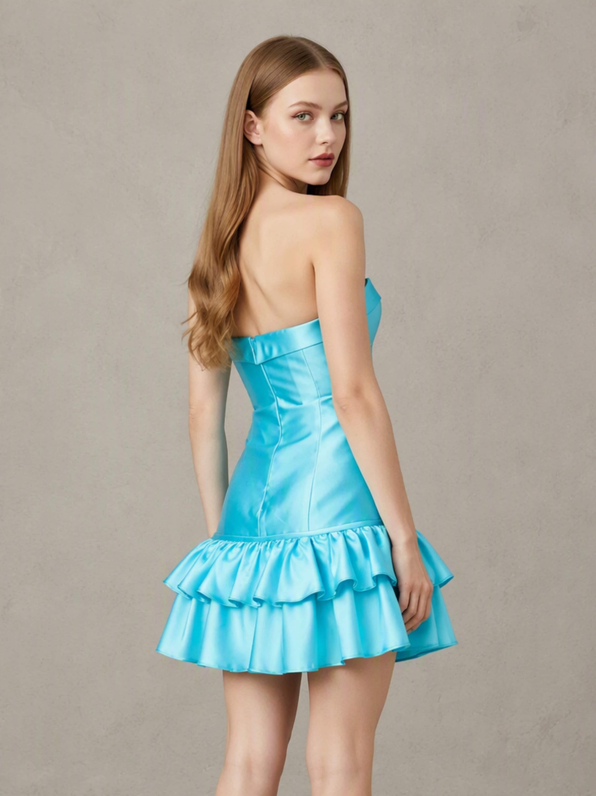 Satin Ruffle Tiered Mini Homecoming Dresses