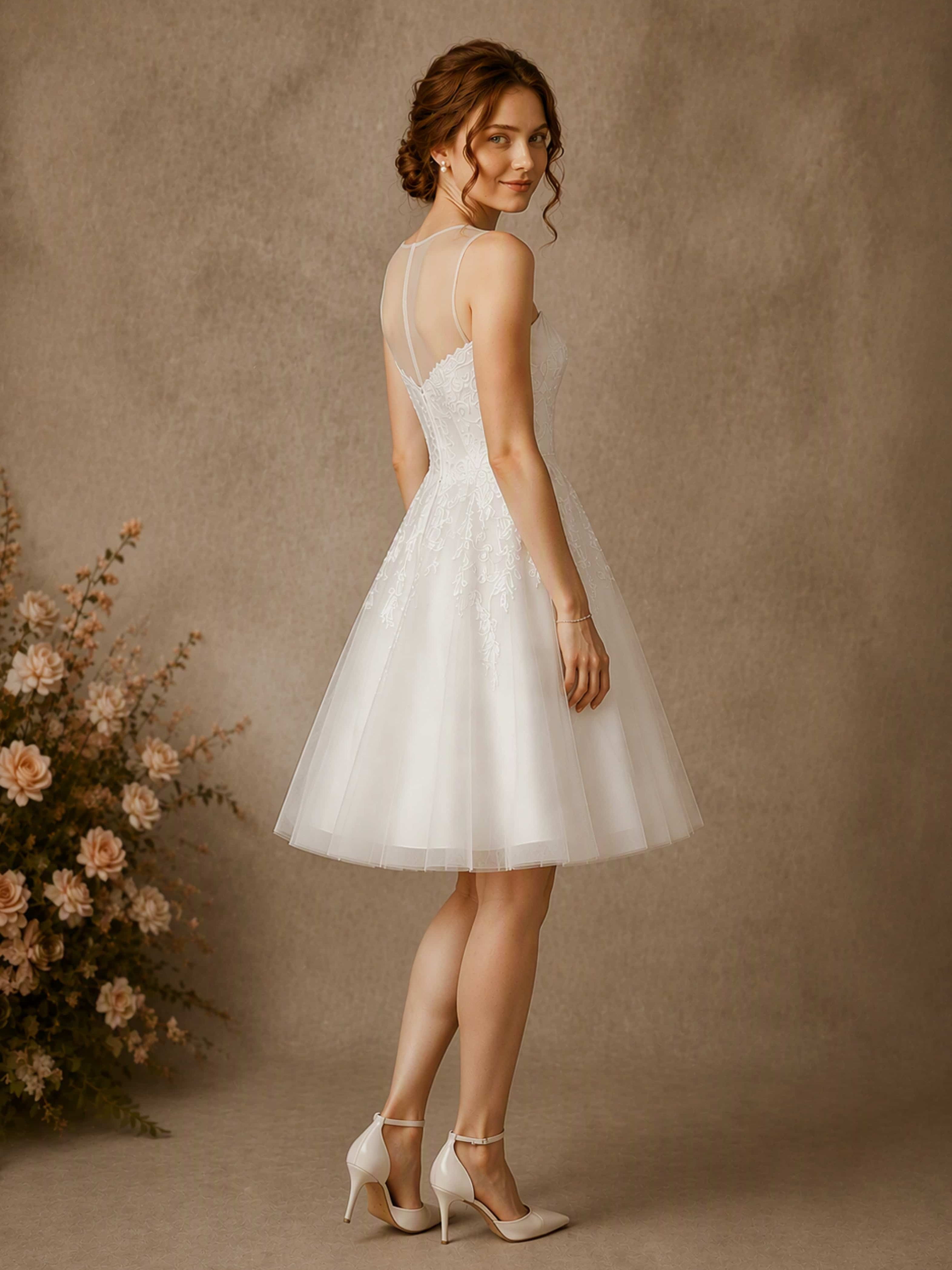 Short Tulle Wedding Dress for Women Puffy Formal Gown