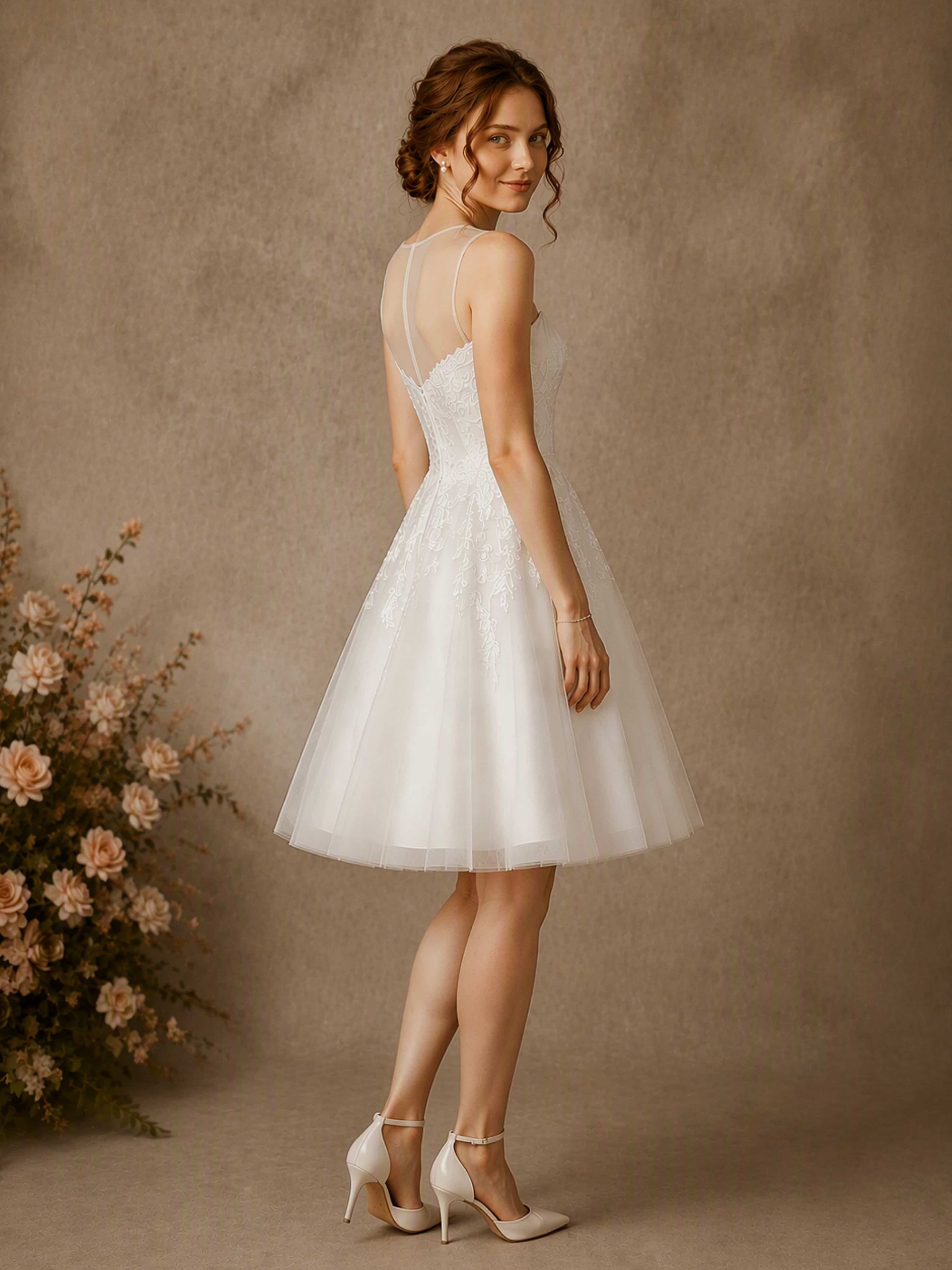 Short Tulle Wedding Dress for Women Puffy Formal Gown