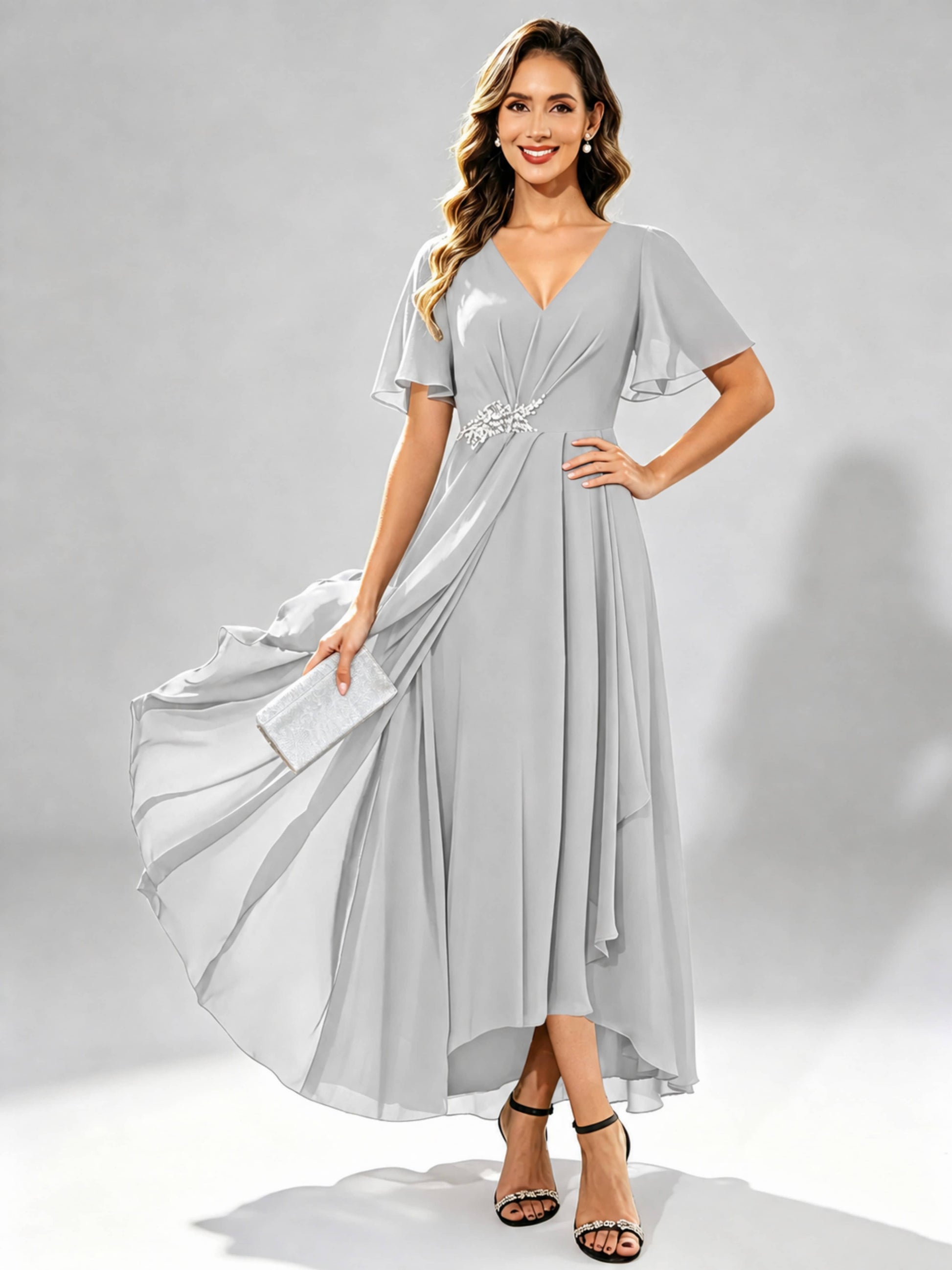 Chiffon High Low Tiered Mother of The Bride Dresses for Wedding