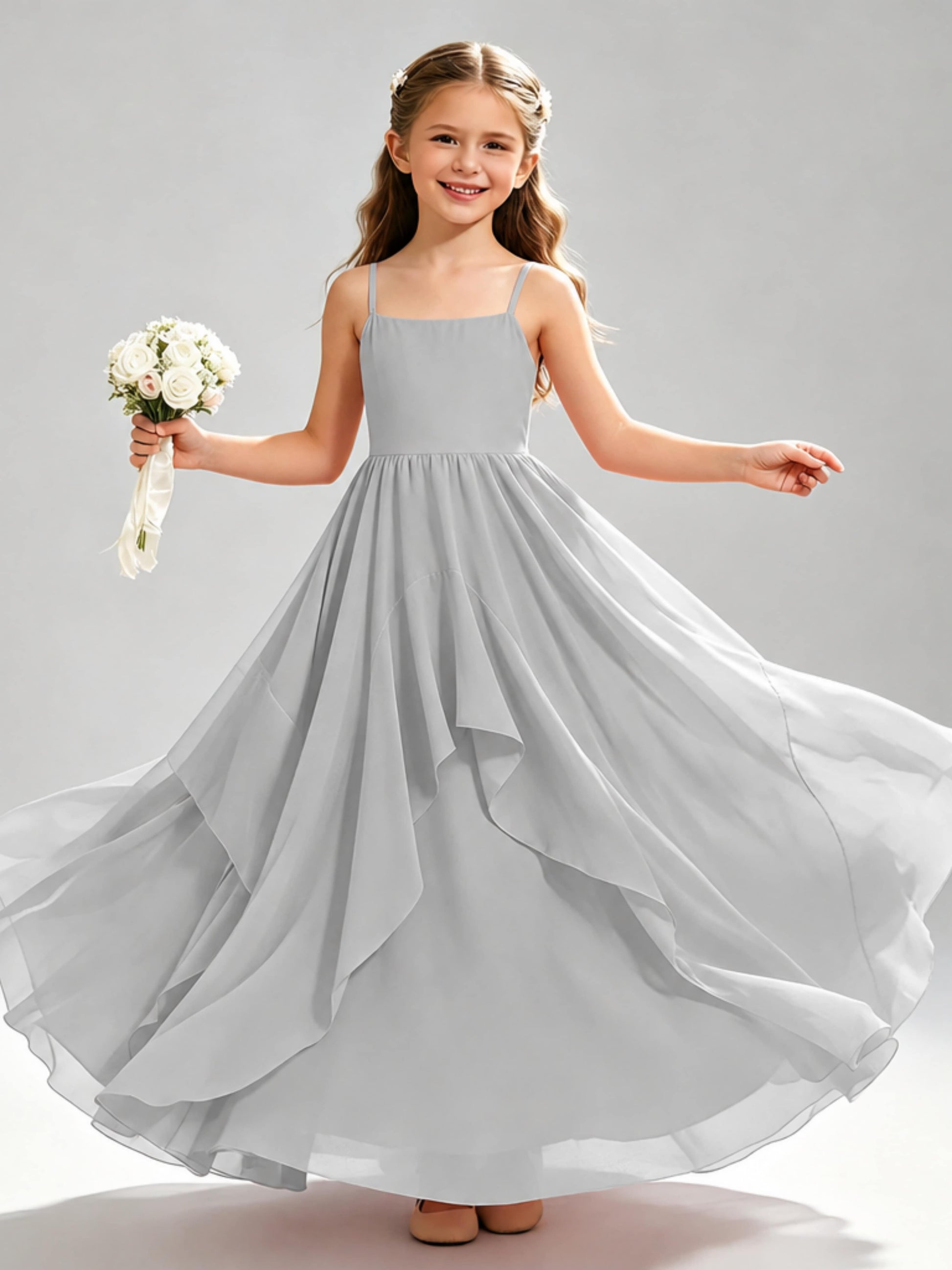 A-Line Spaghetti Straps Ruffle Junior Bridesmaid Dresses