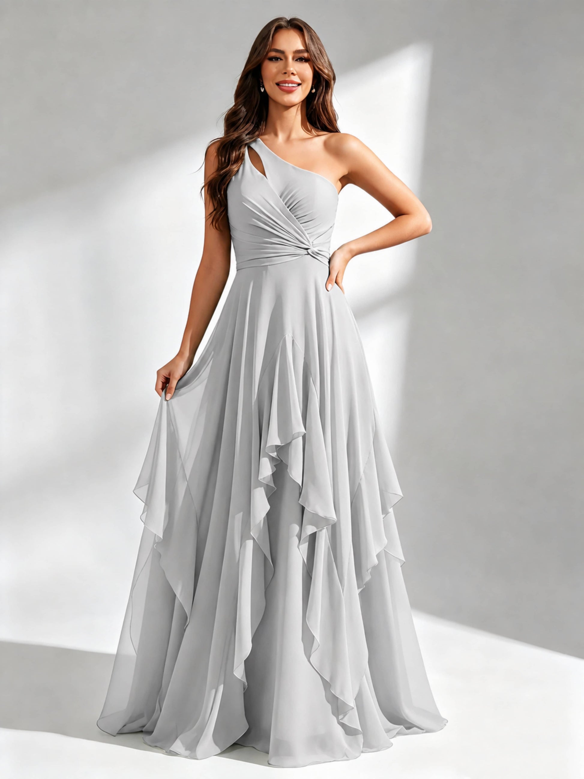 One Shoulder Ruffle Bridesmaid Dresses Formal Evening Gown