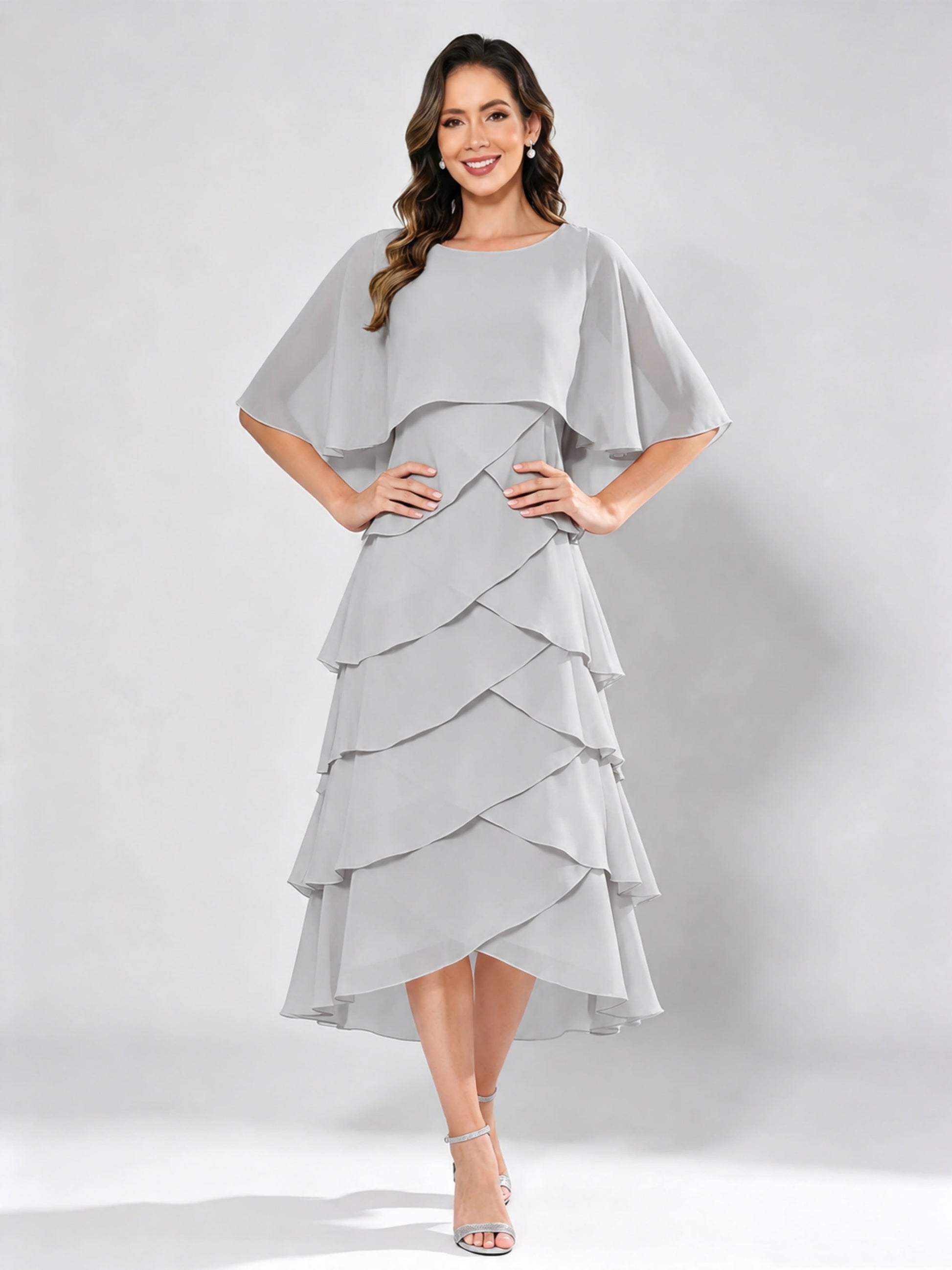 Chiffon Tiered Mother of The Bride Dress for Women Wedding