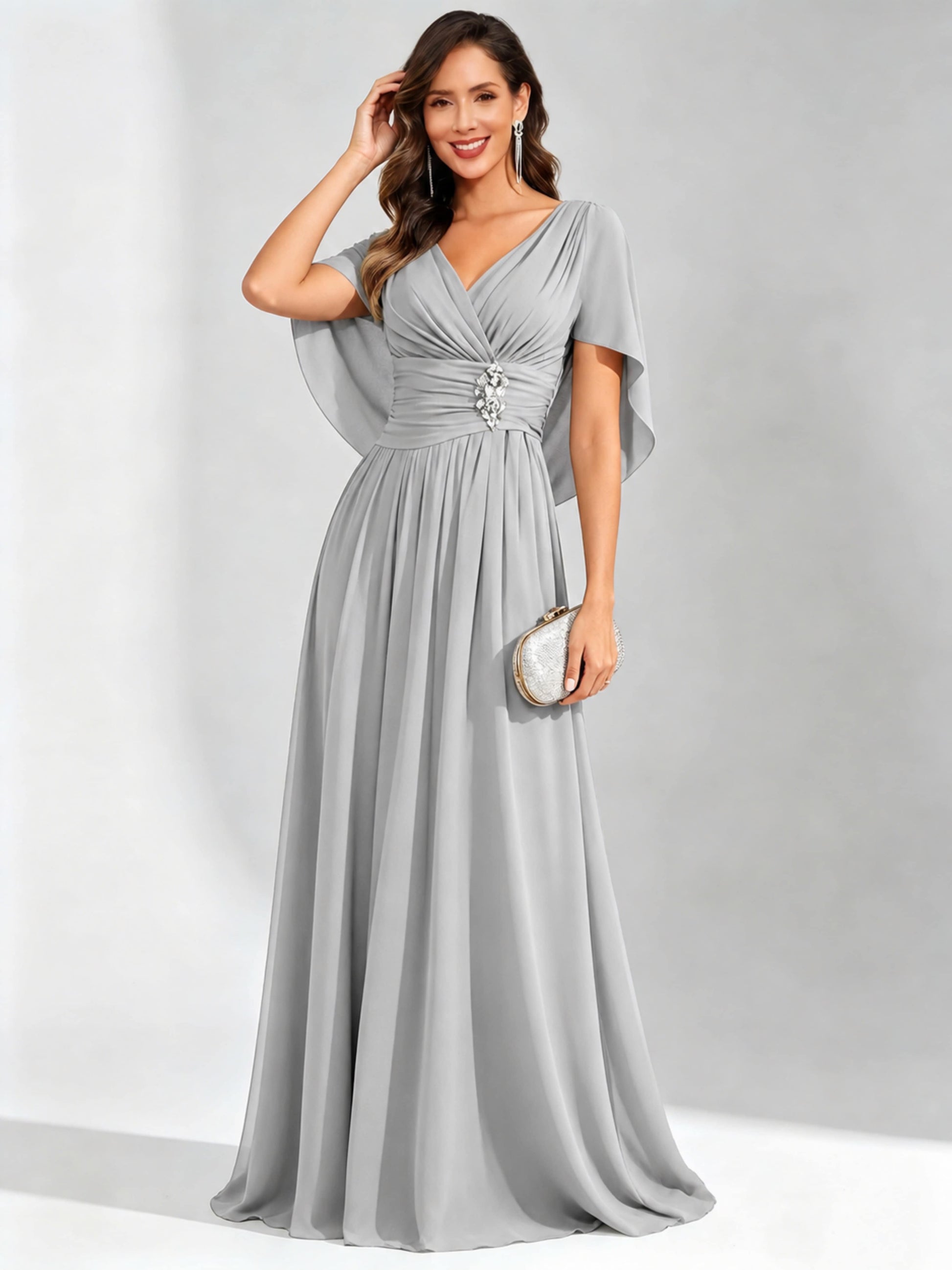 Long Chiffon Dressy Mother of The Bride Dresses with Cape