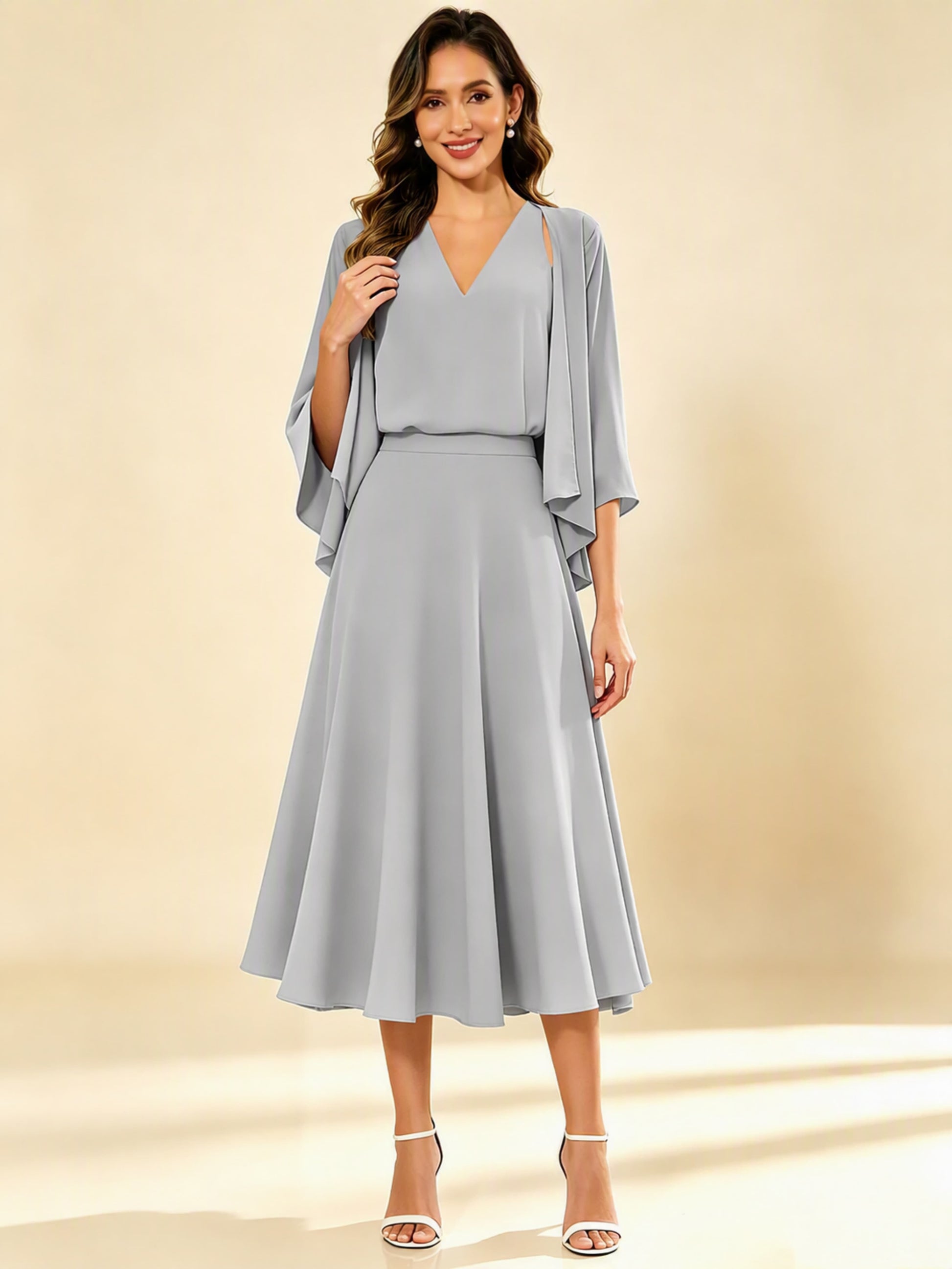 A-Line Chiffon 3 Pieces Dressy Mother of The Bride Dresses