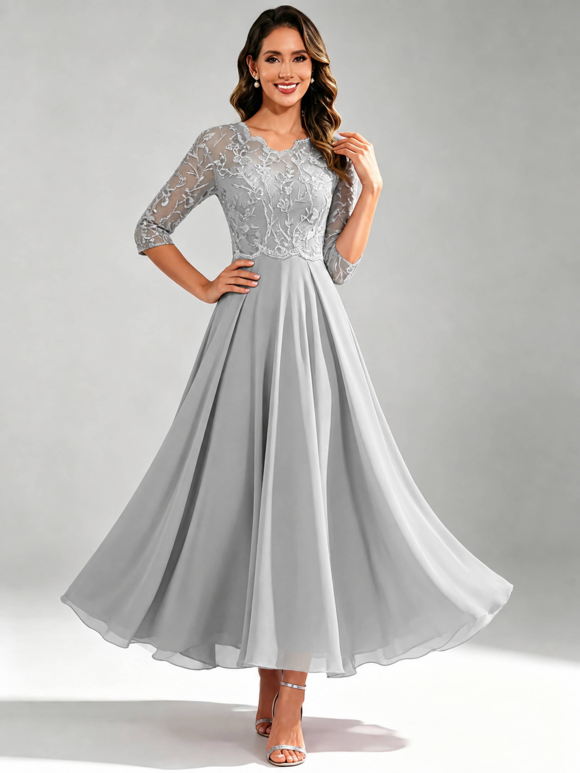 Lace Appliques Chiffon Dressy Mother of The Bride Dresses