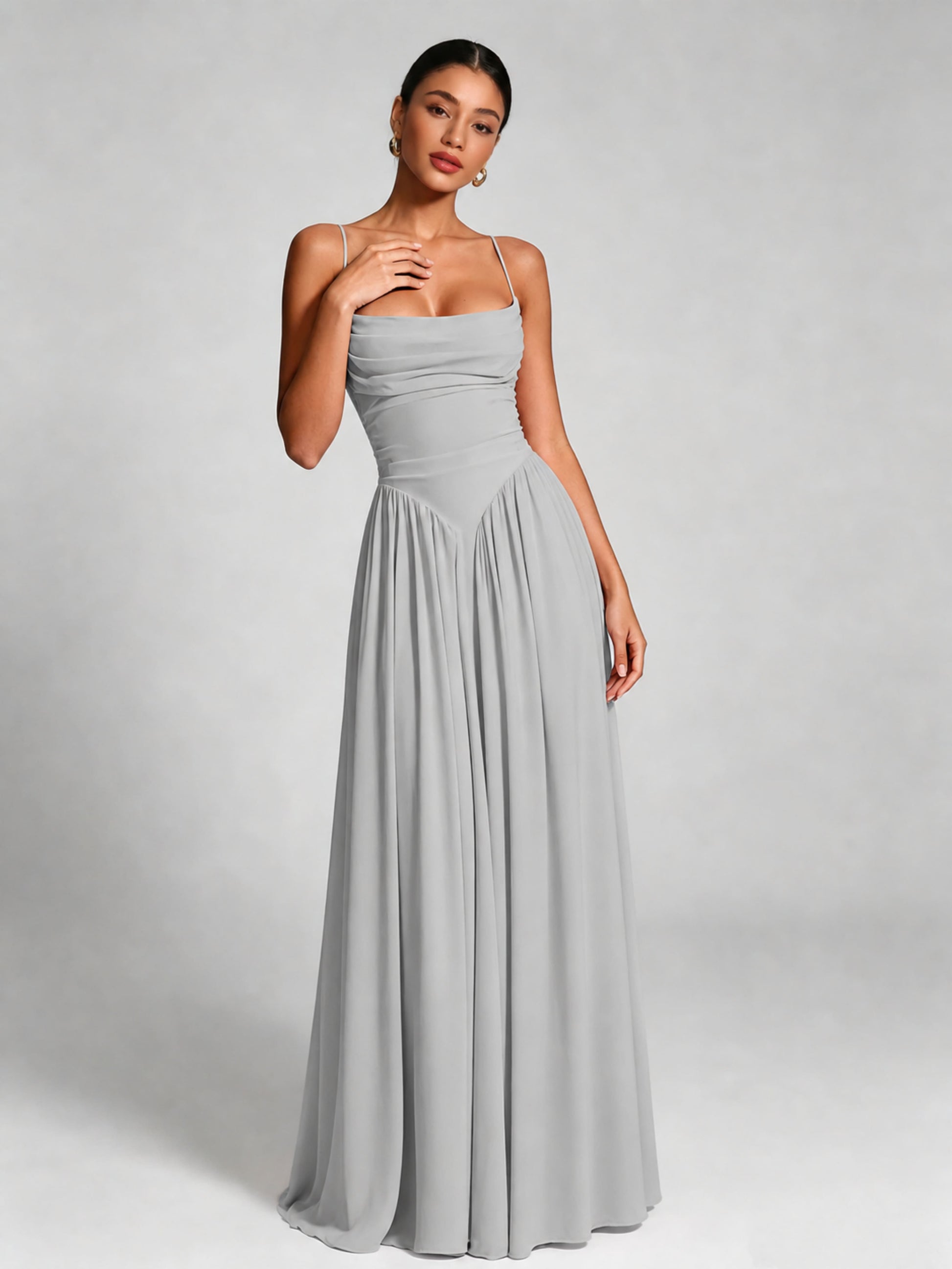 Spaghetti Straps Bridesmaid Dresses Chiffon Backless Wedding Guest Gown