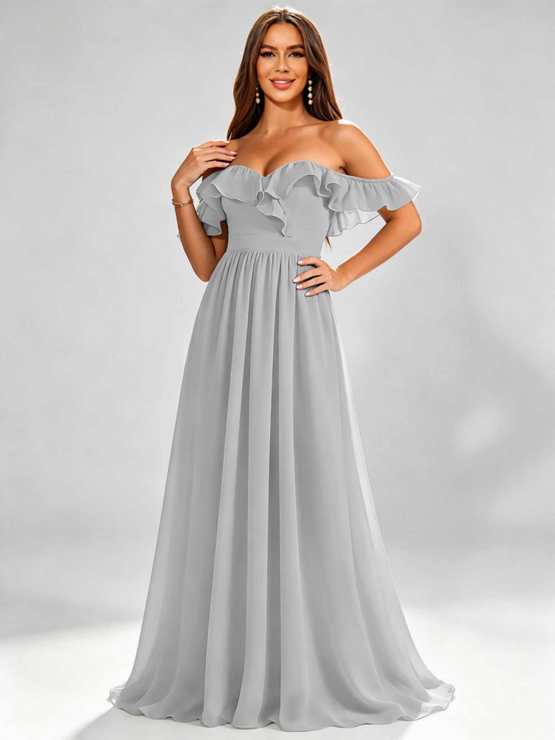Off The Shoulder Ruffle Bridesmaid Dress Formal Evening Dresses