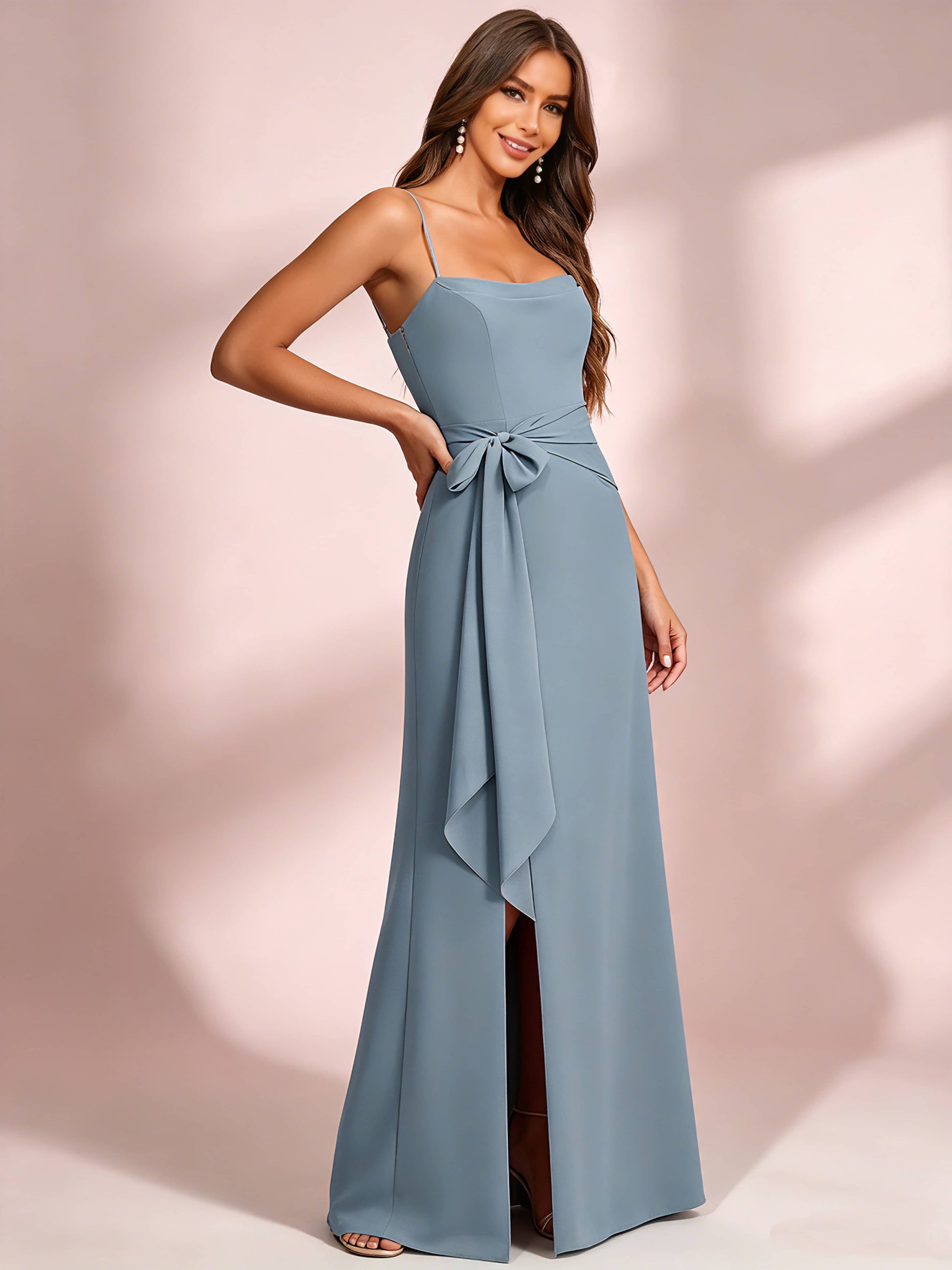 Spaghetti Straps Chiffon Bridesmaid Dress for Wedding with Belt