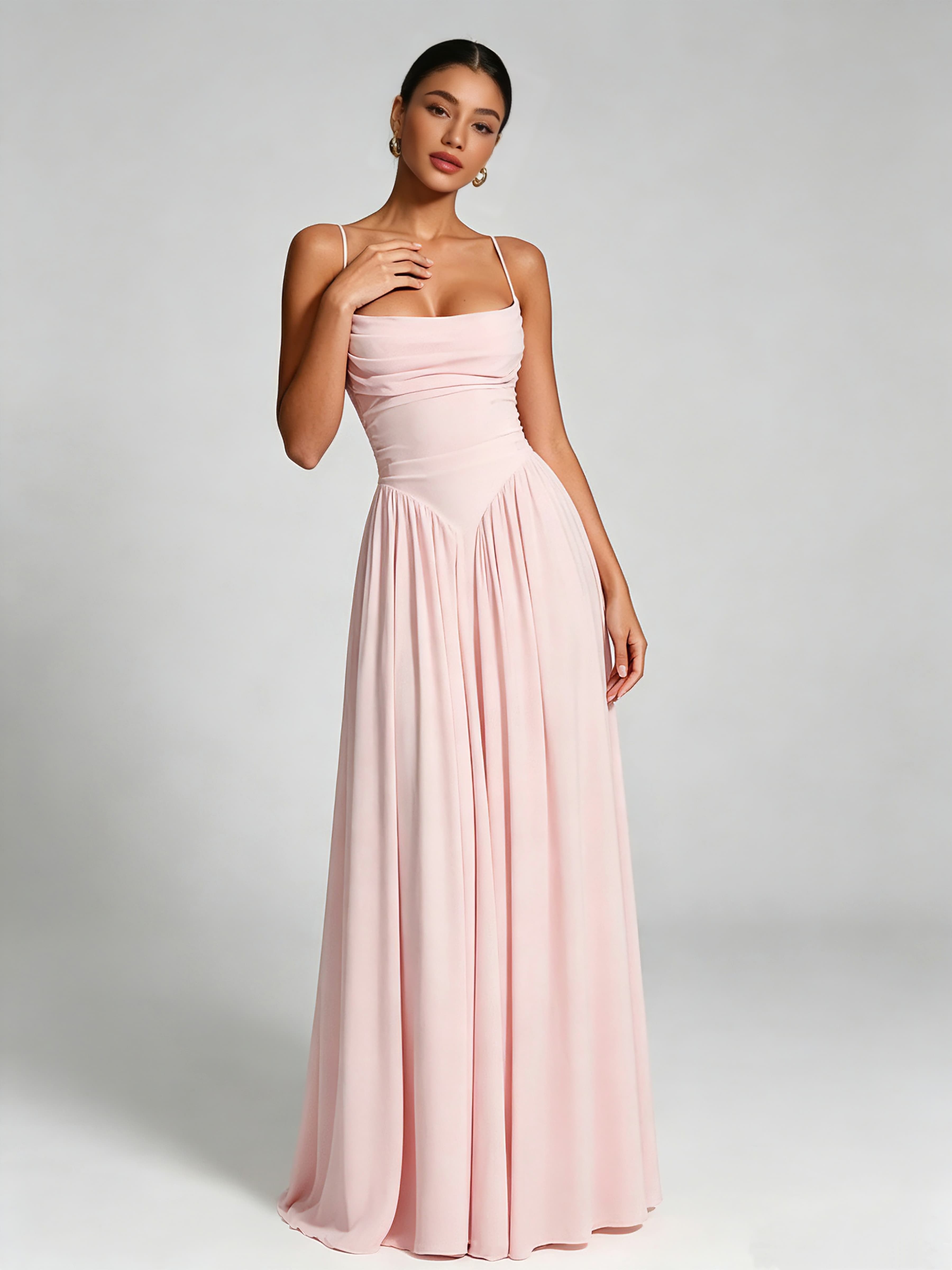 Spaghetti Straps Bridesmaid Dresses Chiffon Backless Wedding Guest Gown