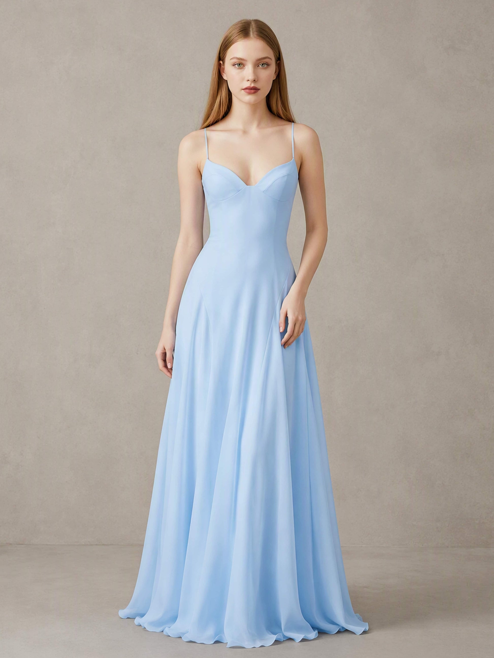 Chiffon Spaghetti Straps Sweetheart Neck Formal Evening Dress