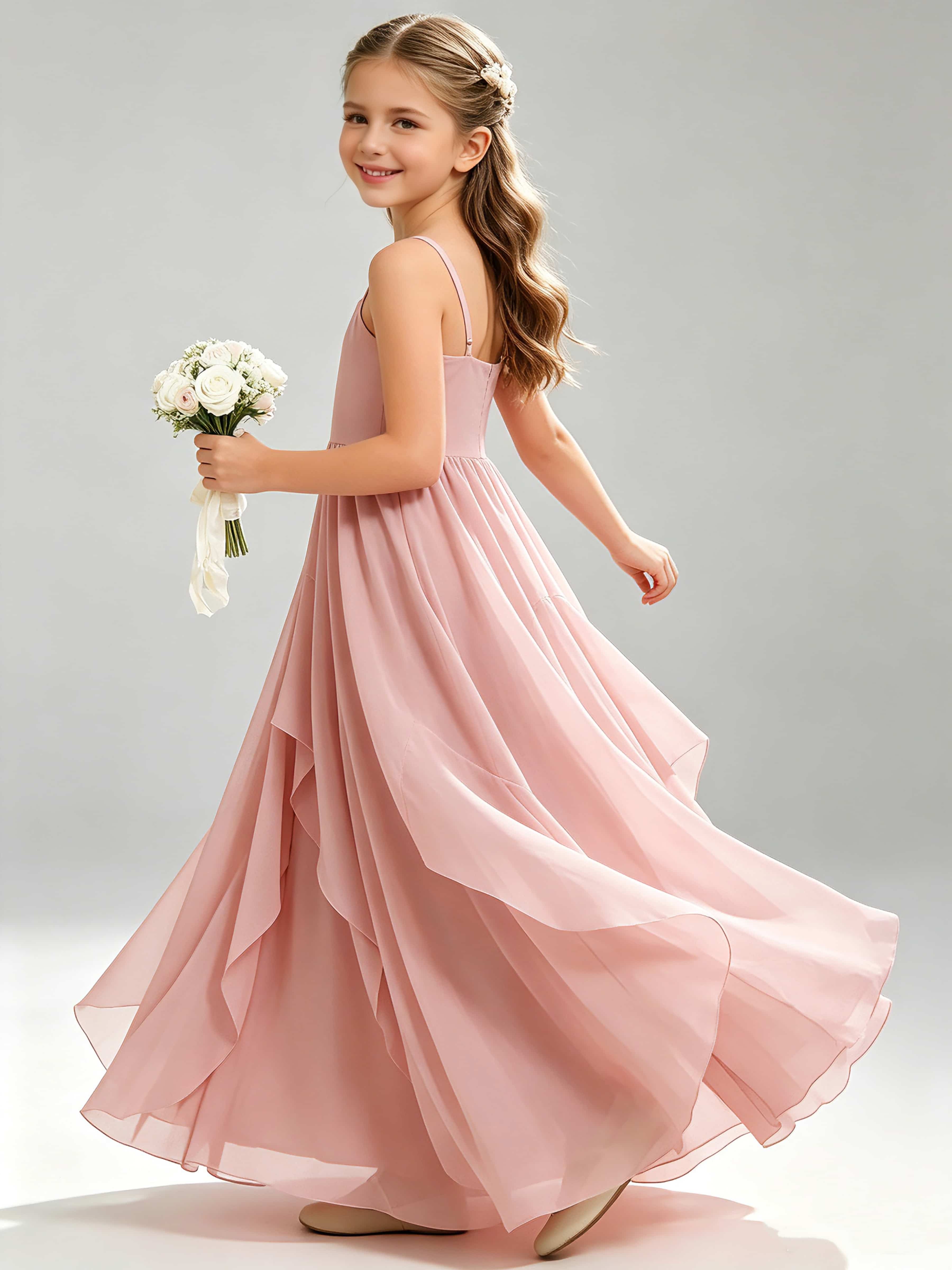 A-Line Spaghetti Straps Ruffle Junior Bridesmaid Dresses