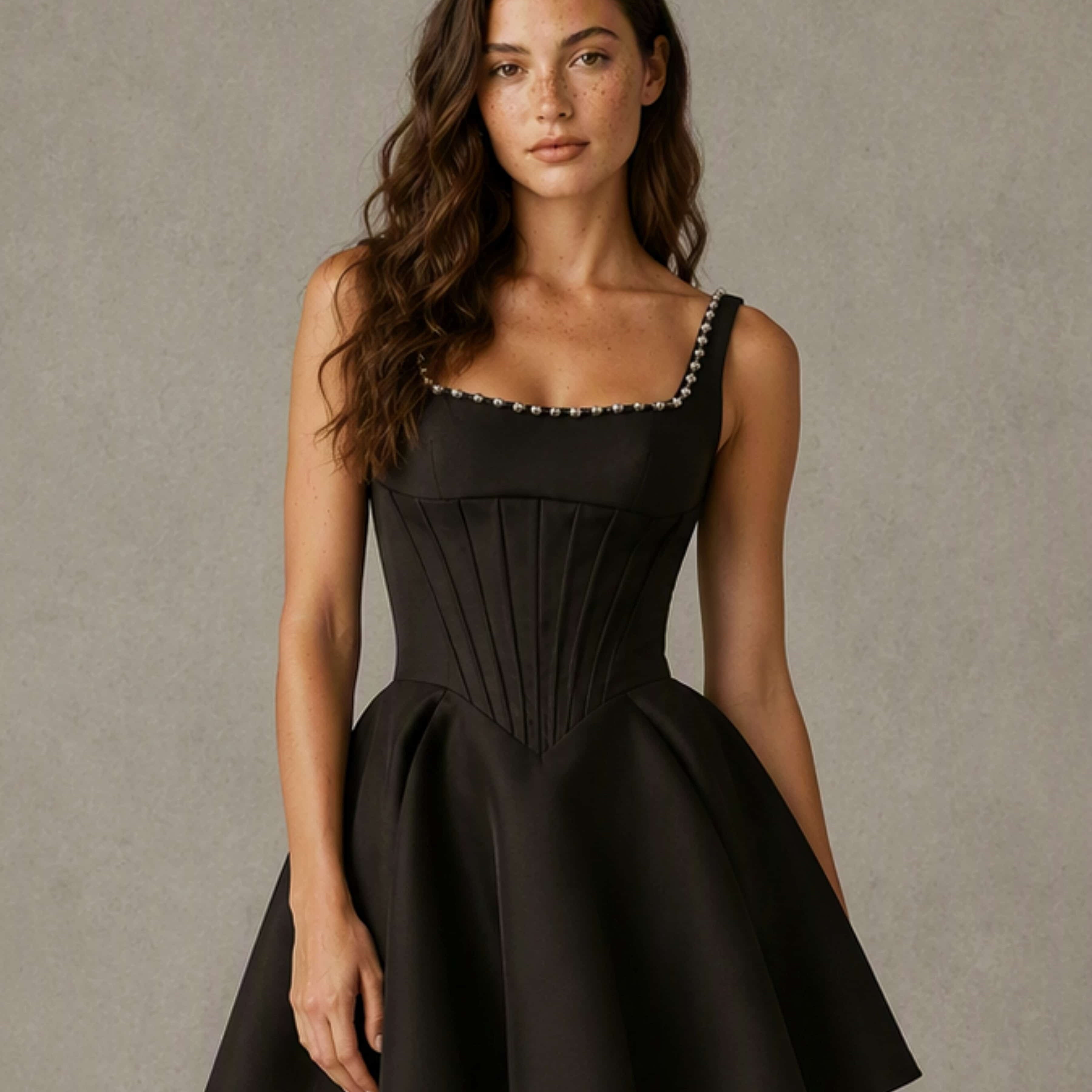 Square Neck Satin Pearl Corset Homecoming Dress for Teens