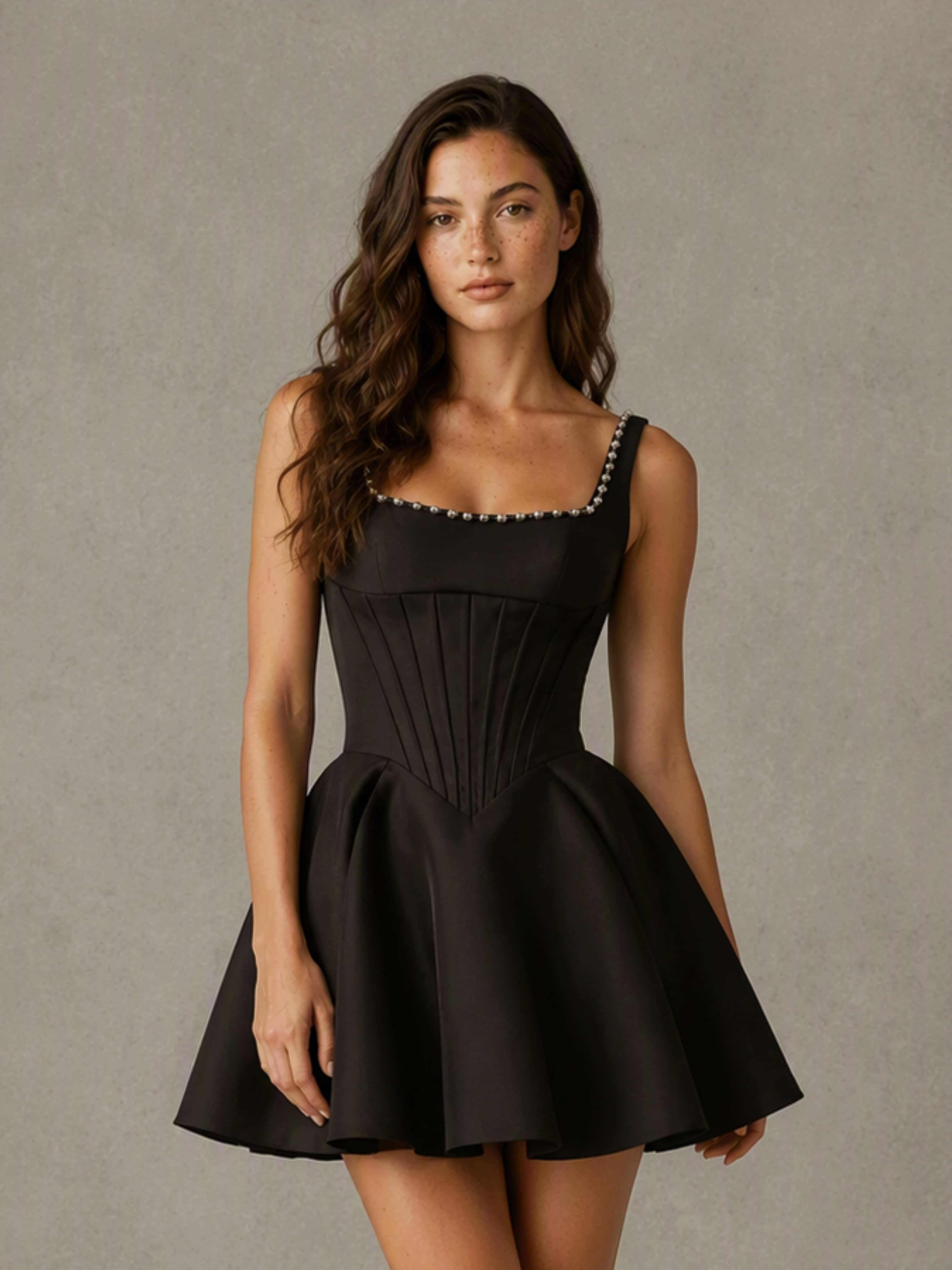 Square Neck Satin Pearl Corset Homecoming Dress for Teens