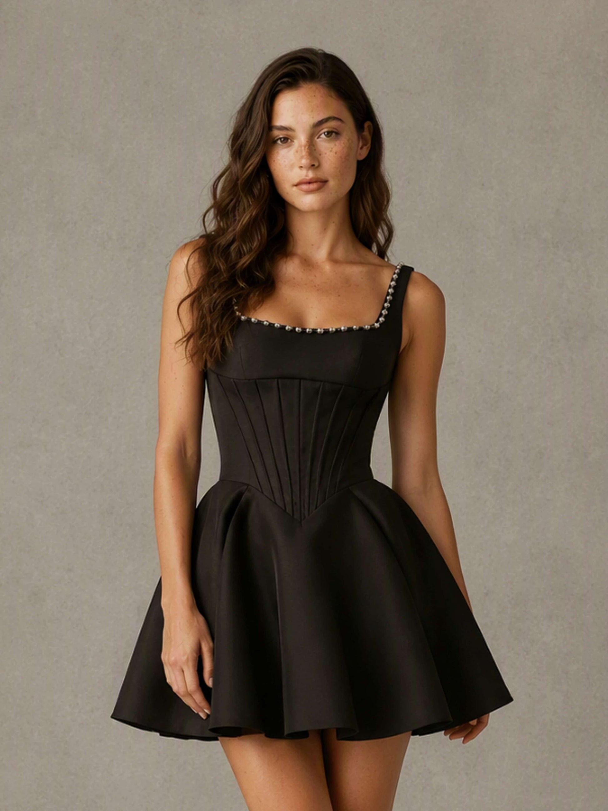 Square Neck Satin Pearl Corset Homecoming Dress for Teens