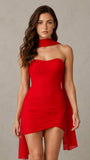 Chiffon Strapless Ruched Homecoming Dress with Scarf