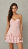 Lace Strapless Sweetheart Neck Tiered Homecoming Dress for Teens