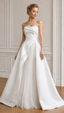 Strapless Satin Wedding Dress Elegant Tulle Pearl Gown