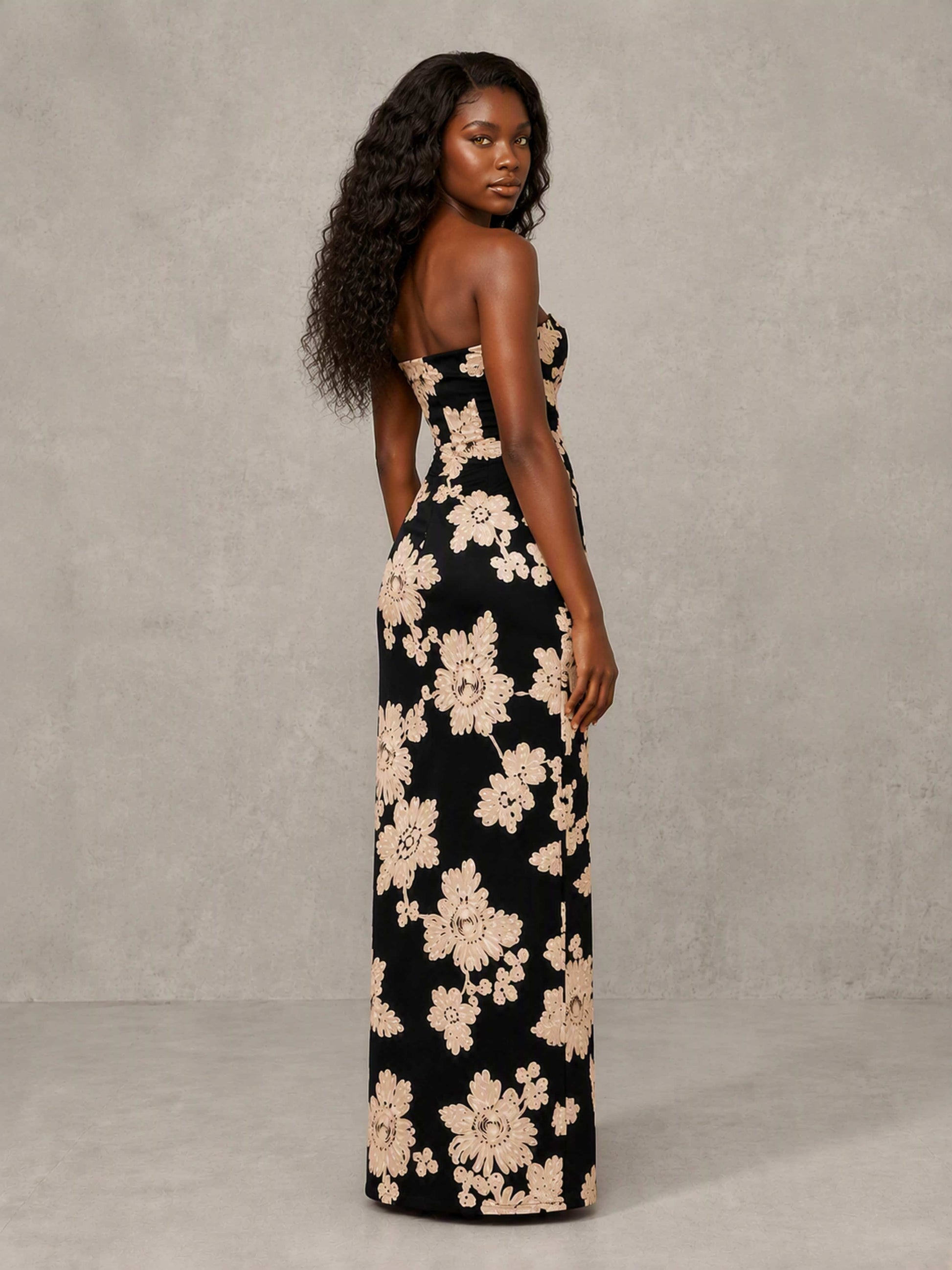 Embroidery Mesh Tube Strapless Long Formal Dress