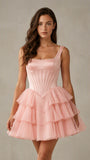 Satin Chiffon Ruffle Corset Homecoming Dress for Party Birthday