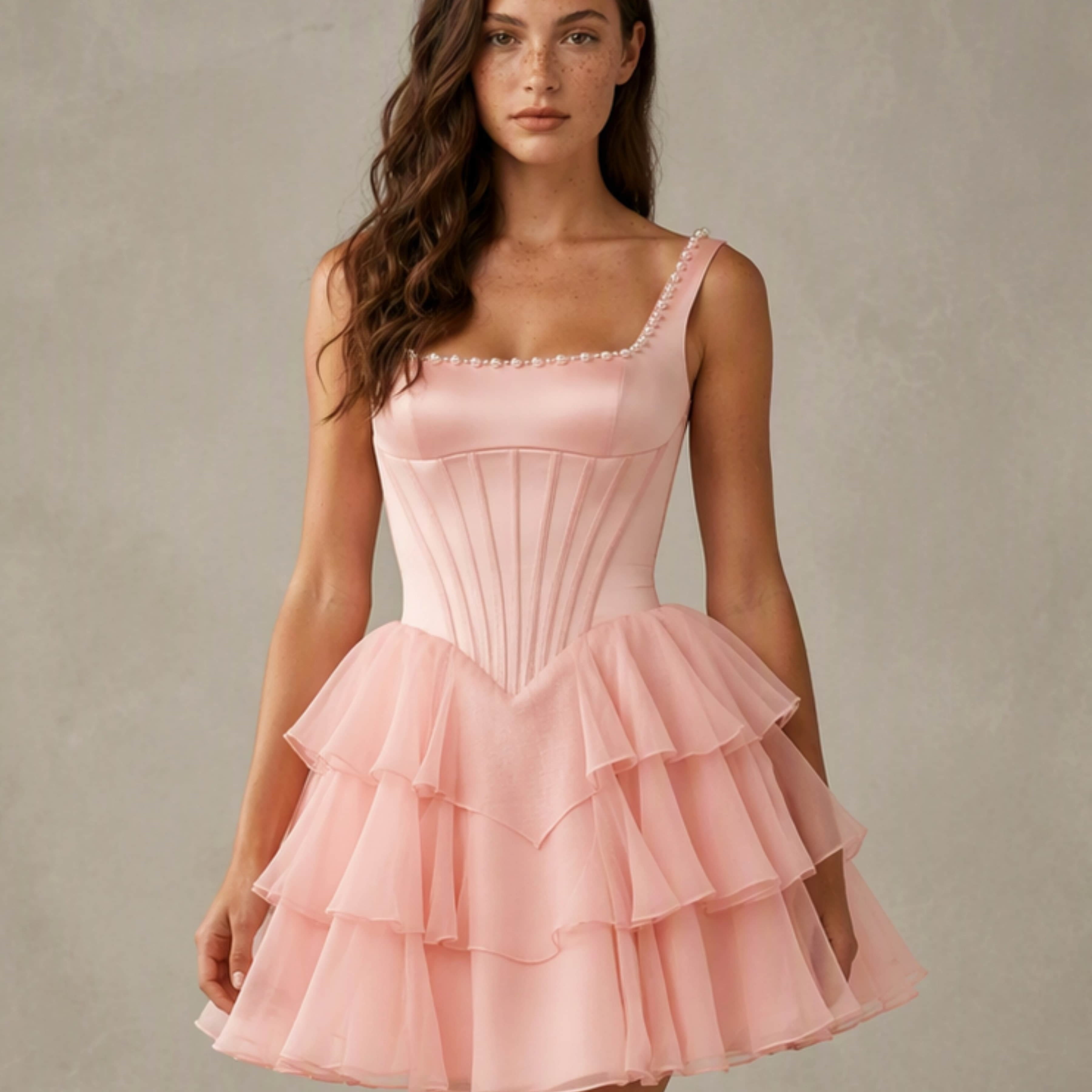 Satin Chiffon Ruffle Corset Homecoming Dress for Party Birthday