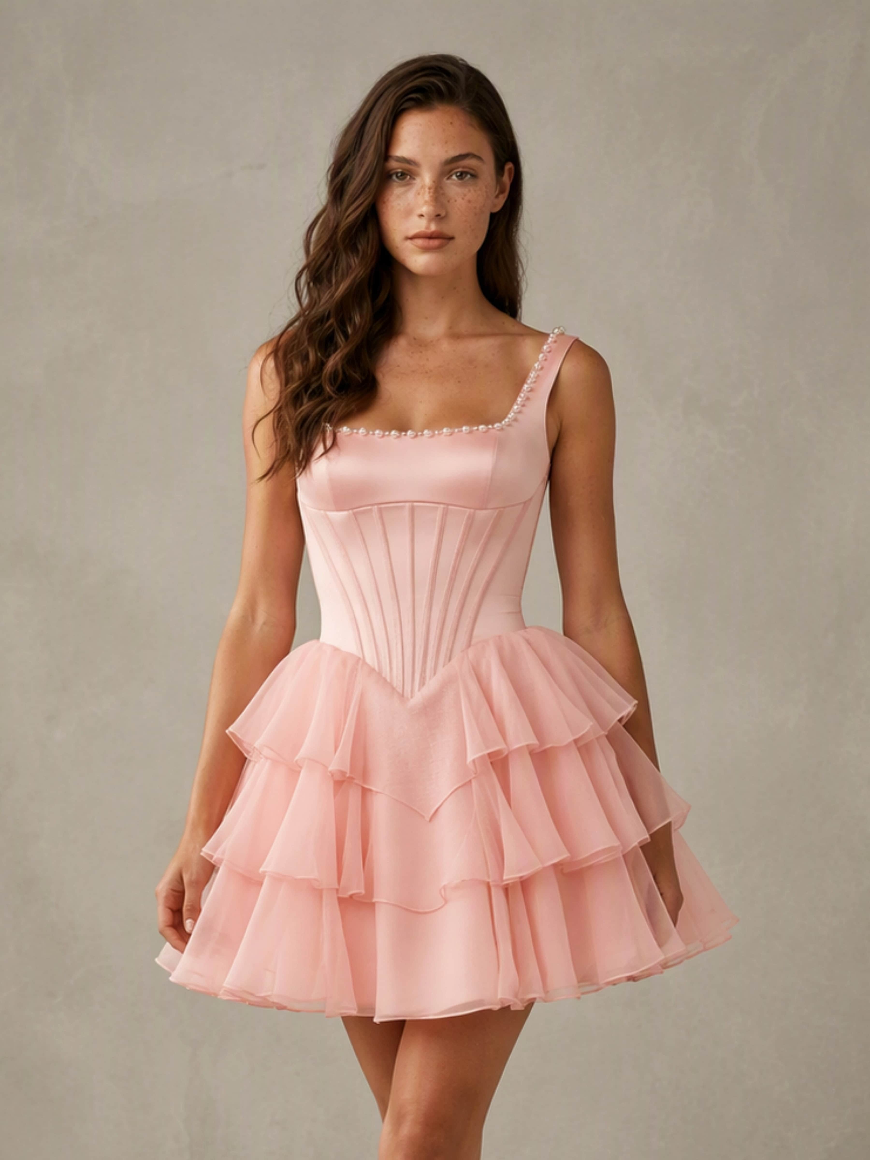 Satin Chiffon Ruffle Corset Homecoming Dress for Party Birthday