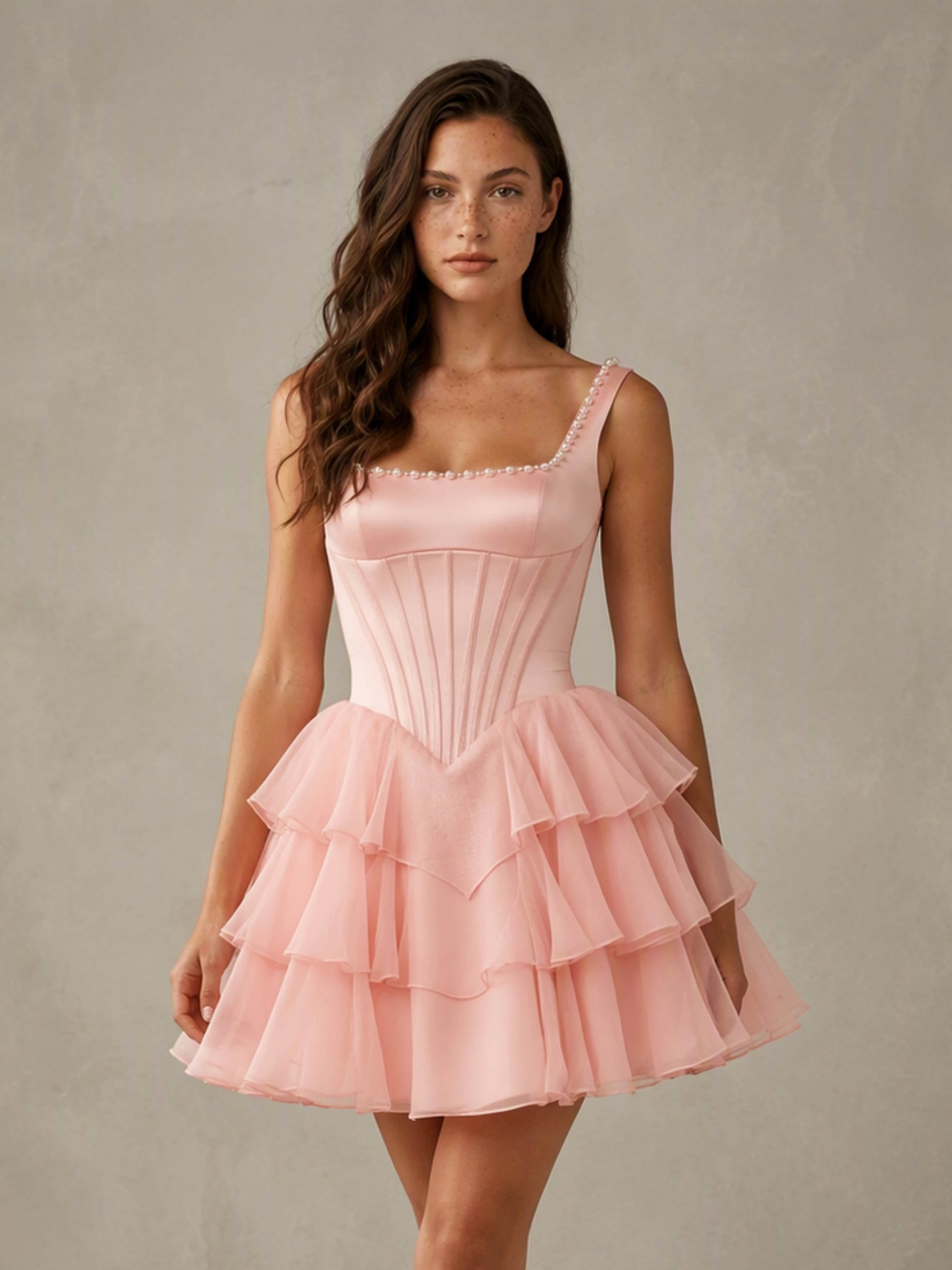 Satin Chiffon Ruffle Corset Homecoming Dress for Party Birthday