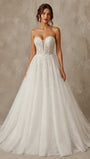 Strapless Sweetheart Neck Sparkly Tulle Puffy Long Wedding Dress