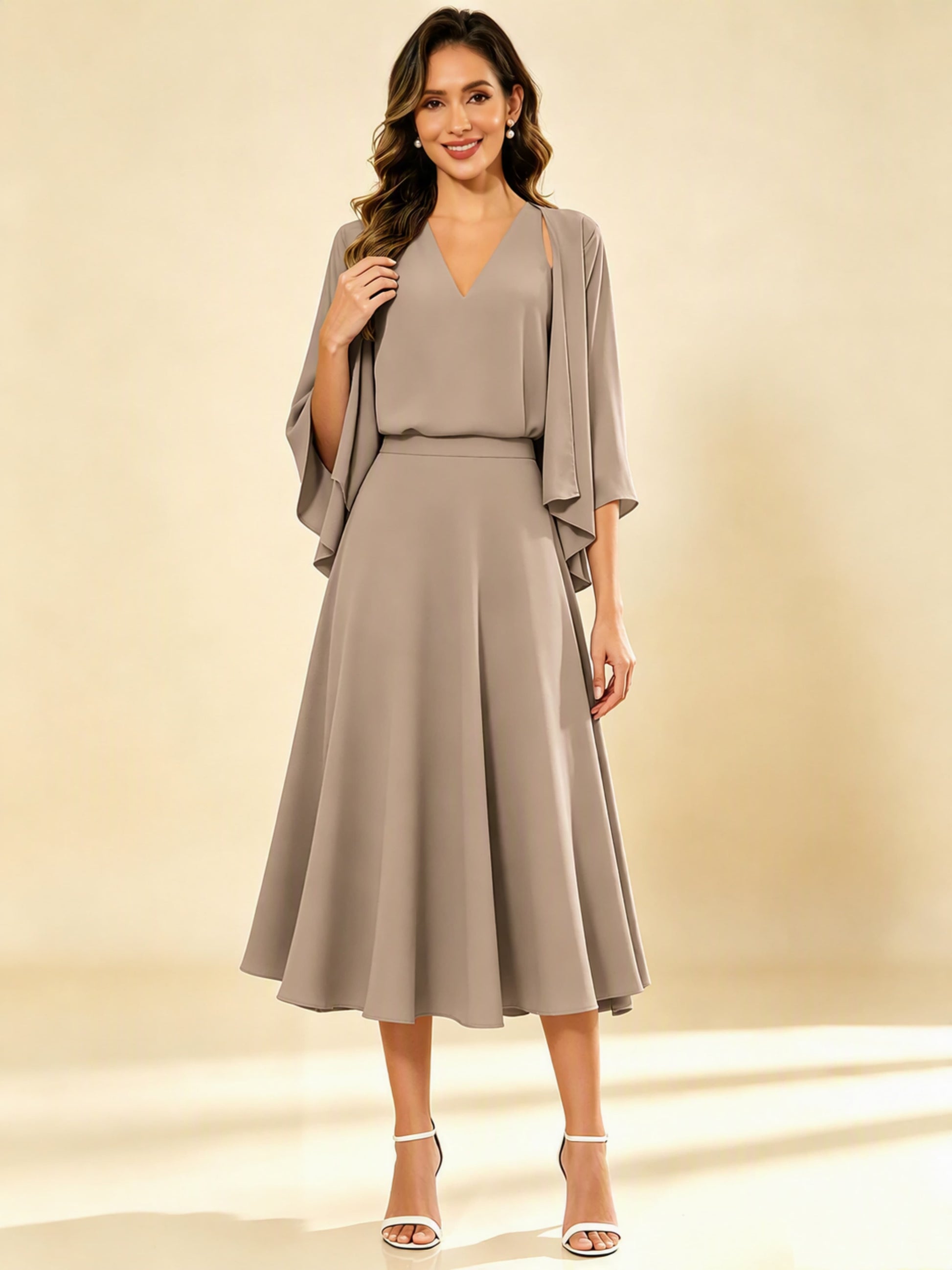 A-Line Chiffon 3 Pieces Dressy Mother of The Bride Dresses