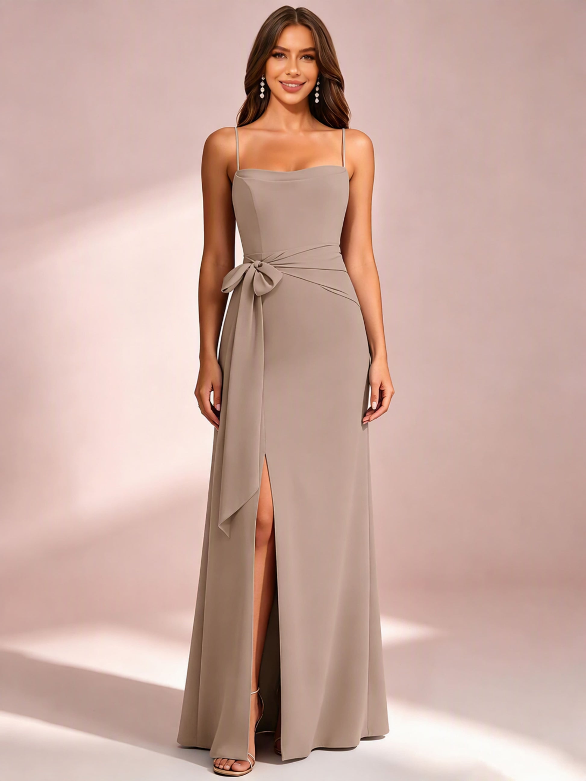 Spaghetti Straps Chiffon Bridesmaid Dress for Wedding with Belt