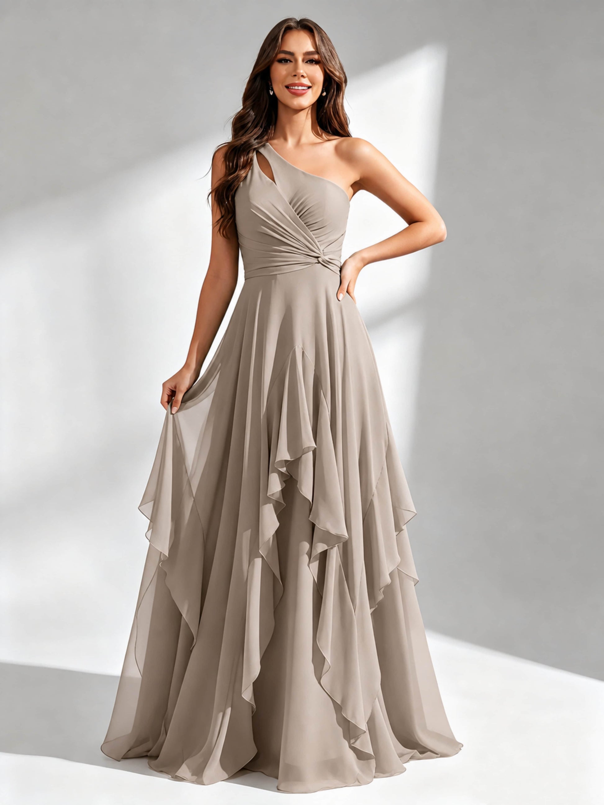 One Shoulder Ruffle Bridesmaid Dresses Formal Evening Gown