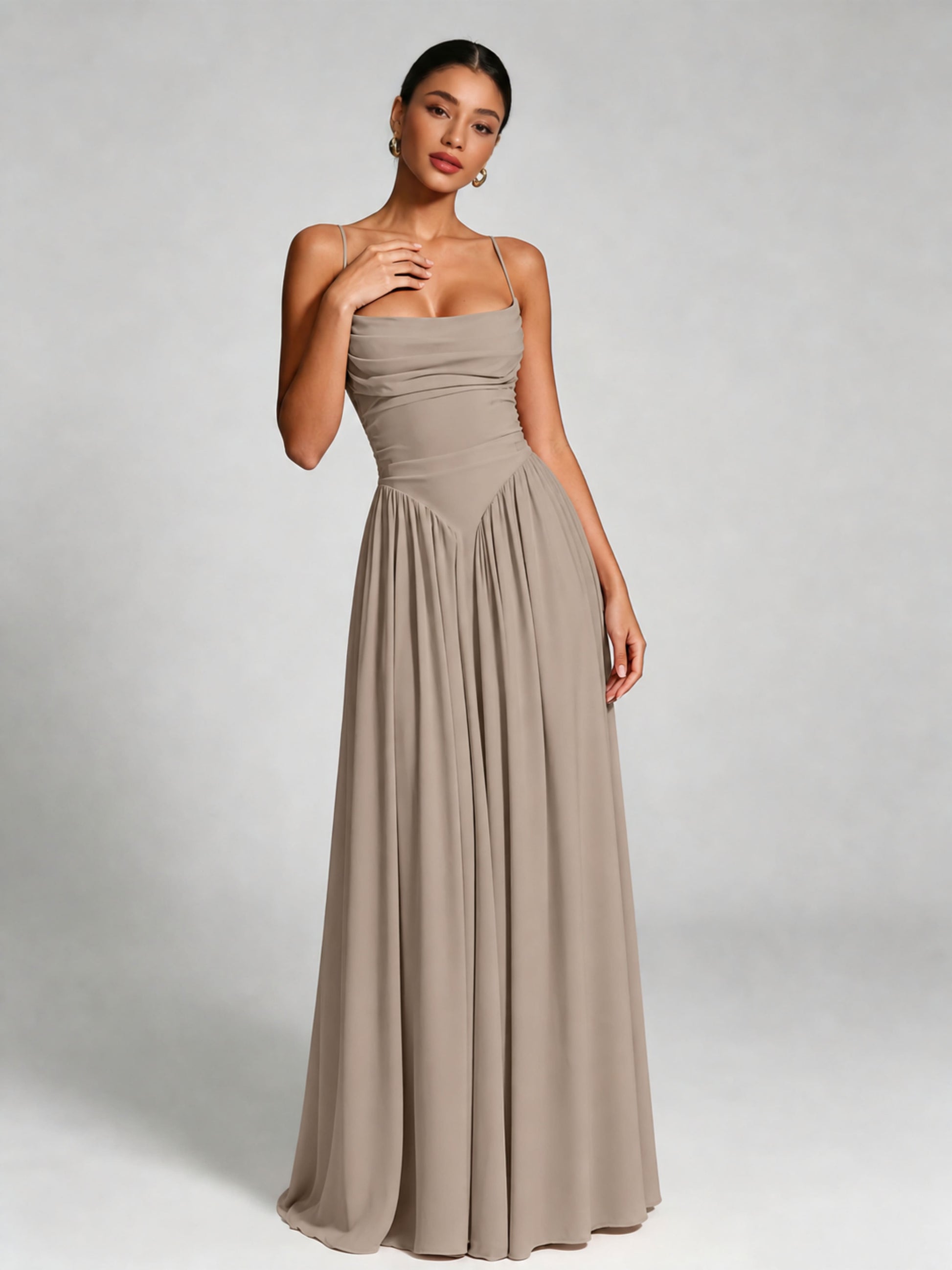 Spaghetti Straps Bridesmaid Dresses Chiffon Backless Wedding Guest Gown