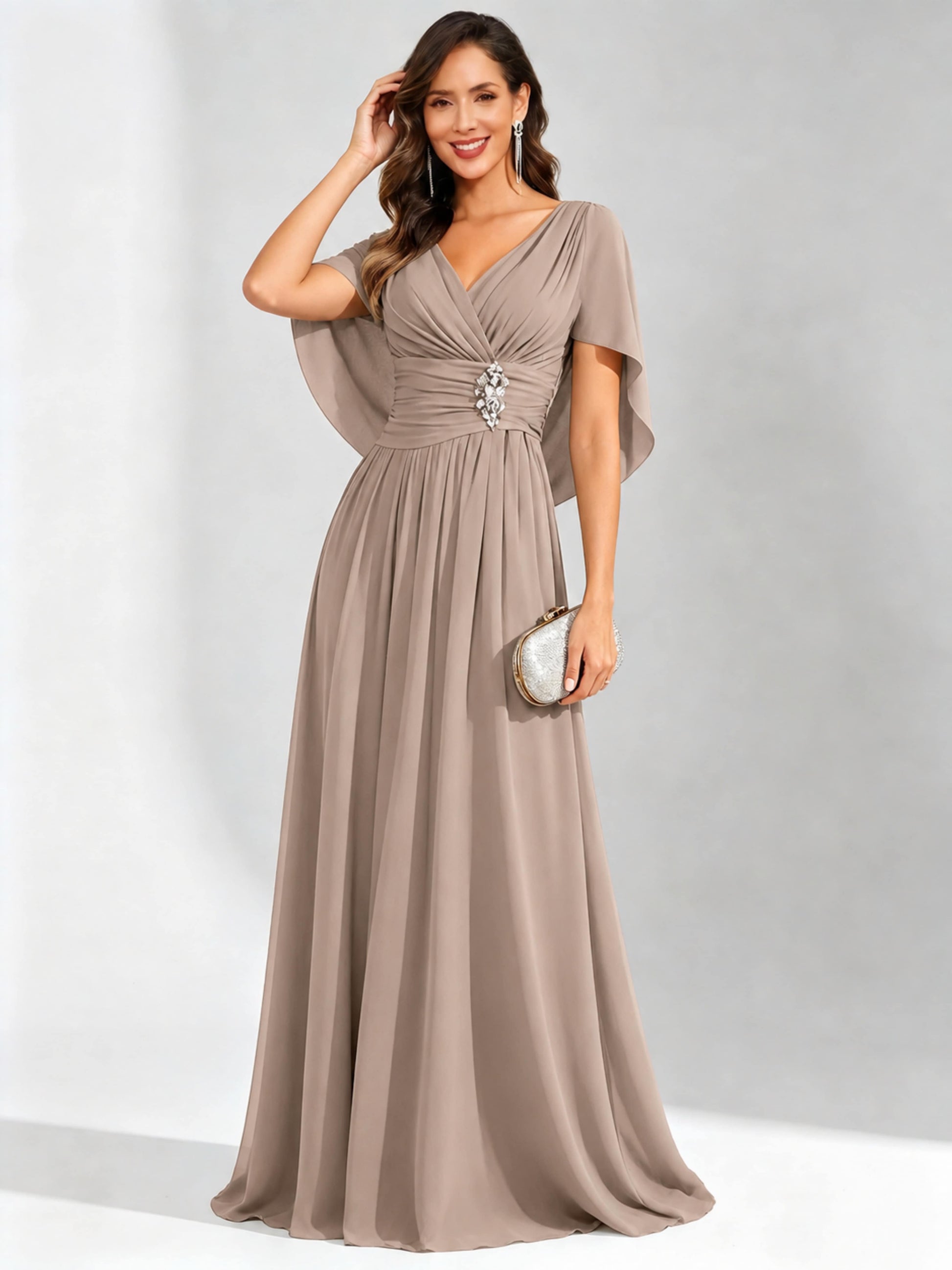 Long Chiffon Dressy Mother of The Bride Dresses with Cape