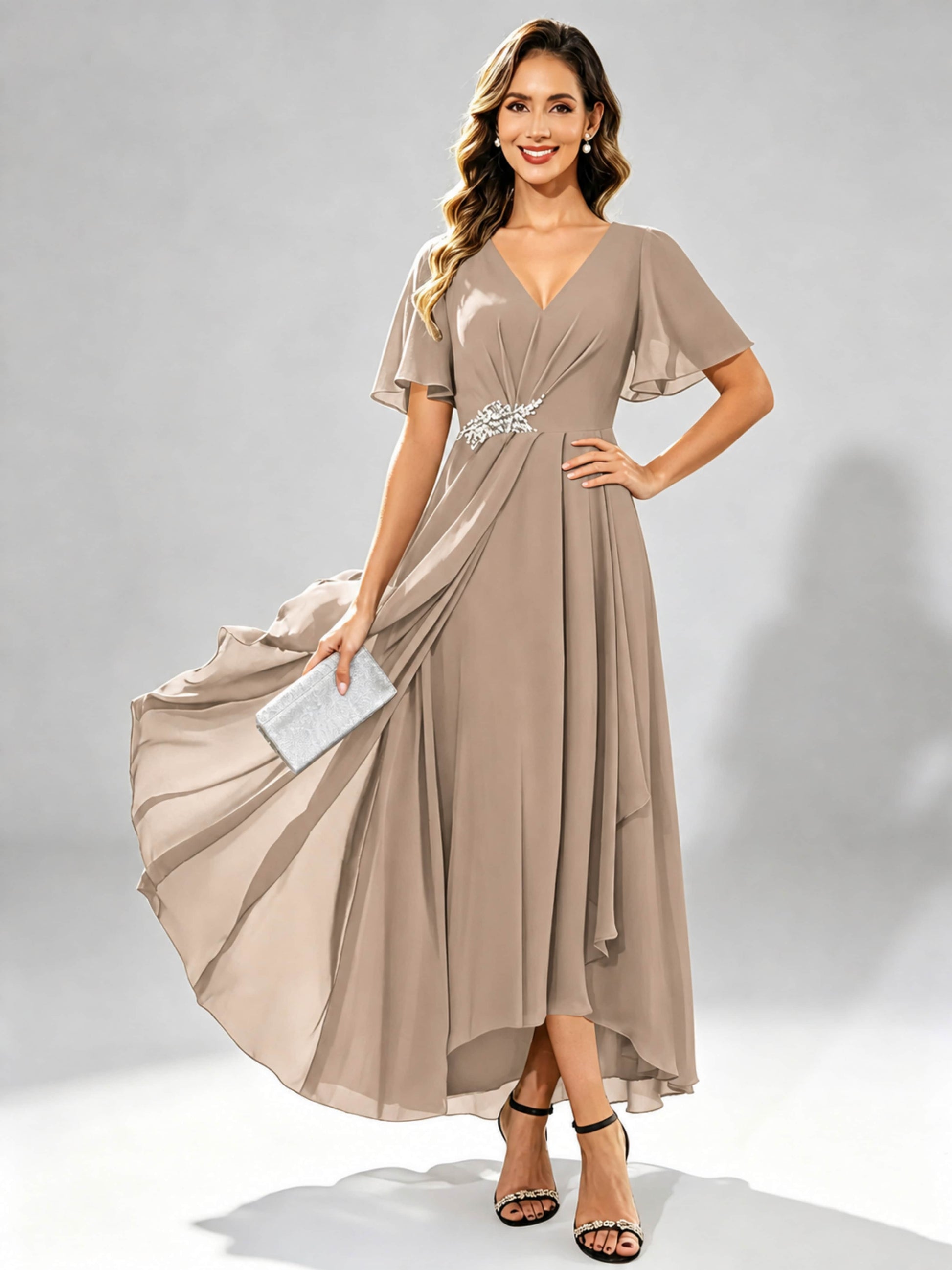 Chiffon High Low Tiered Mother of The Bride Dresses for Wedding