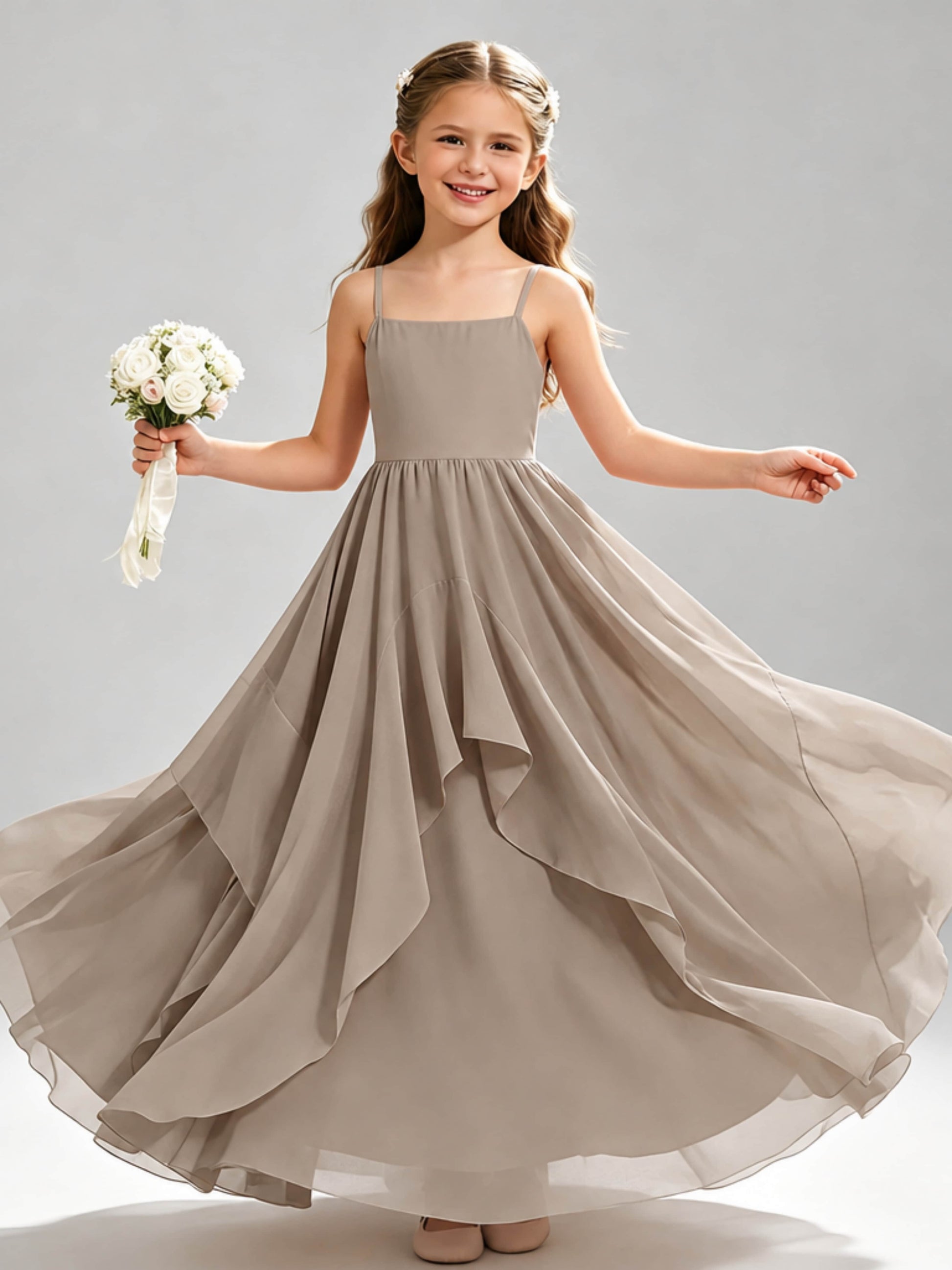 A-Line Spaghetti Straps Ruffle Junior Bridesmaid Dresses