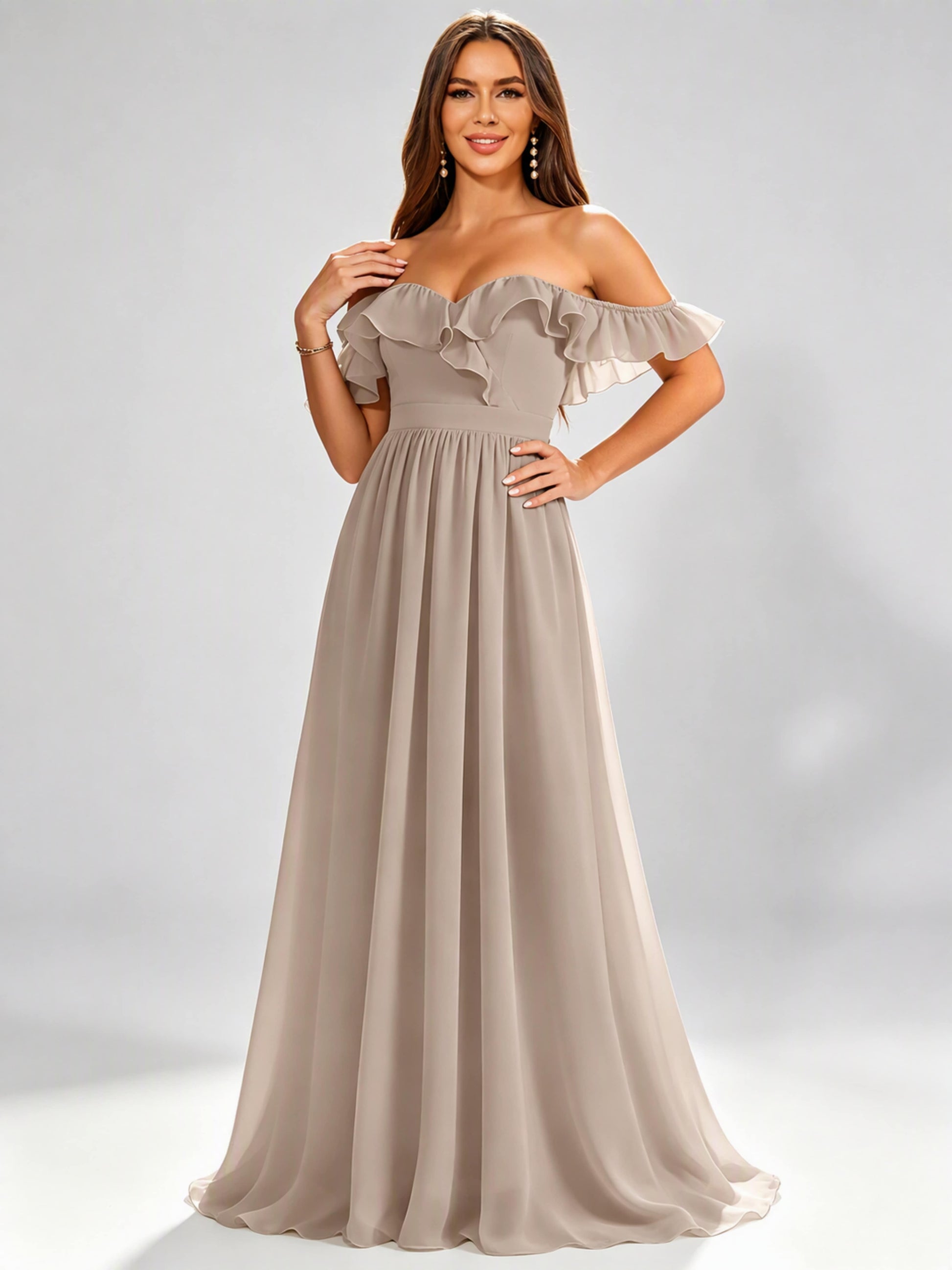 Off The Shoulder Ruffle Bridesmaid Dress Formal Evening Dresses